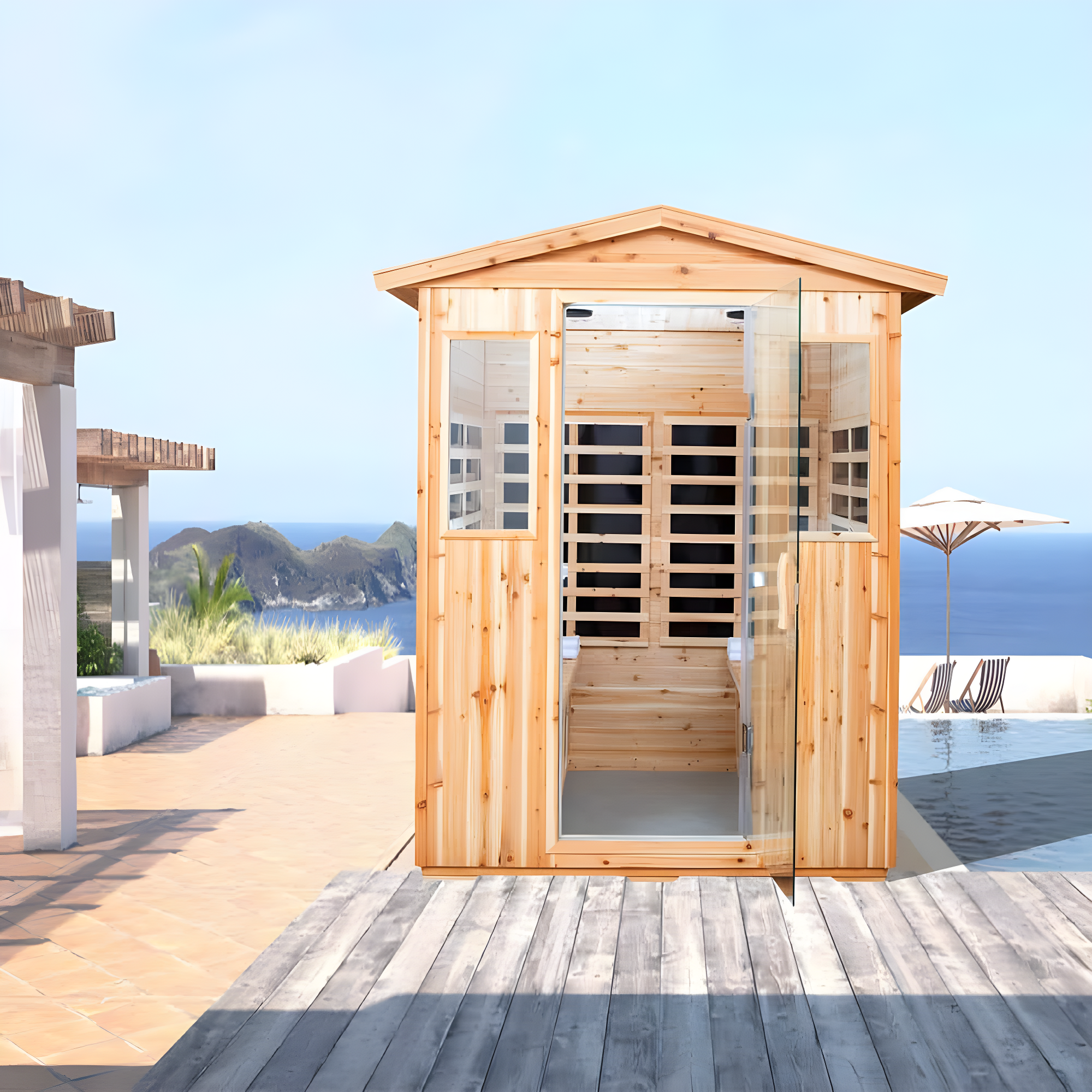 Saunas 904V Far Infrared Sauna, Outdoor Wooden Dry Sauna Low EMF (Hemlock Wood, 4-Person Size)