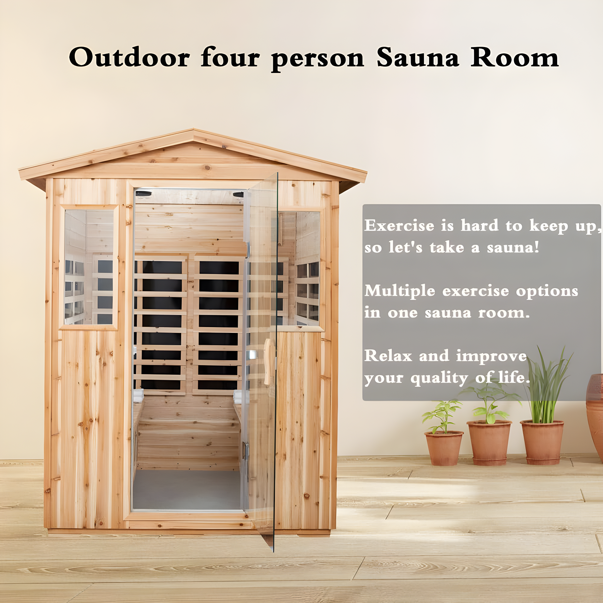 Saunas 904V Far Infrared Sauna, Outdoor Wooden Dry Sauna Low EMF (Hemlock Wood, 4-Person Size)