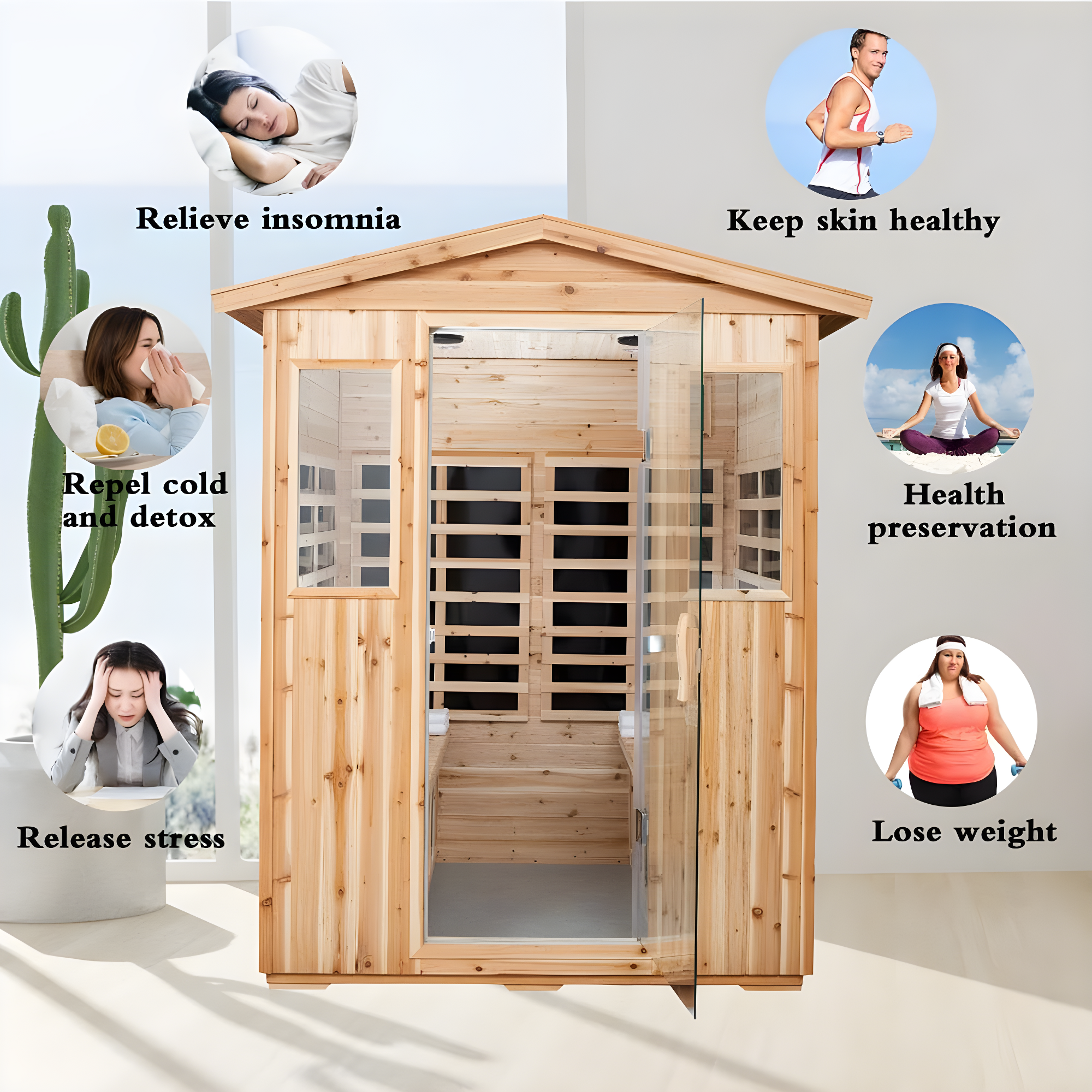 Saunas 904V Far Infrared Sauna, Outdoor Wooden Dry Sauna Low EMF (Hemlock Wood, 4-Person Size)