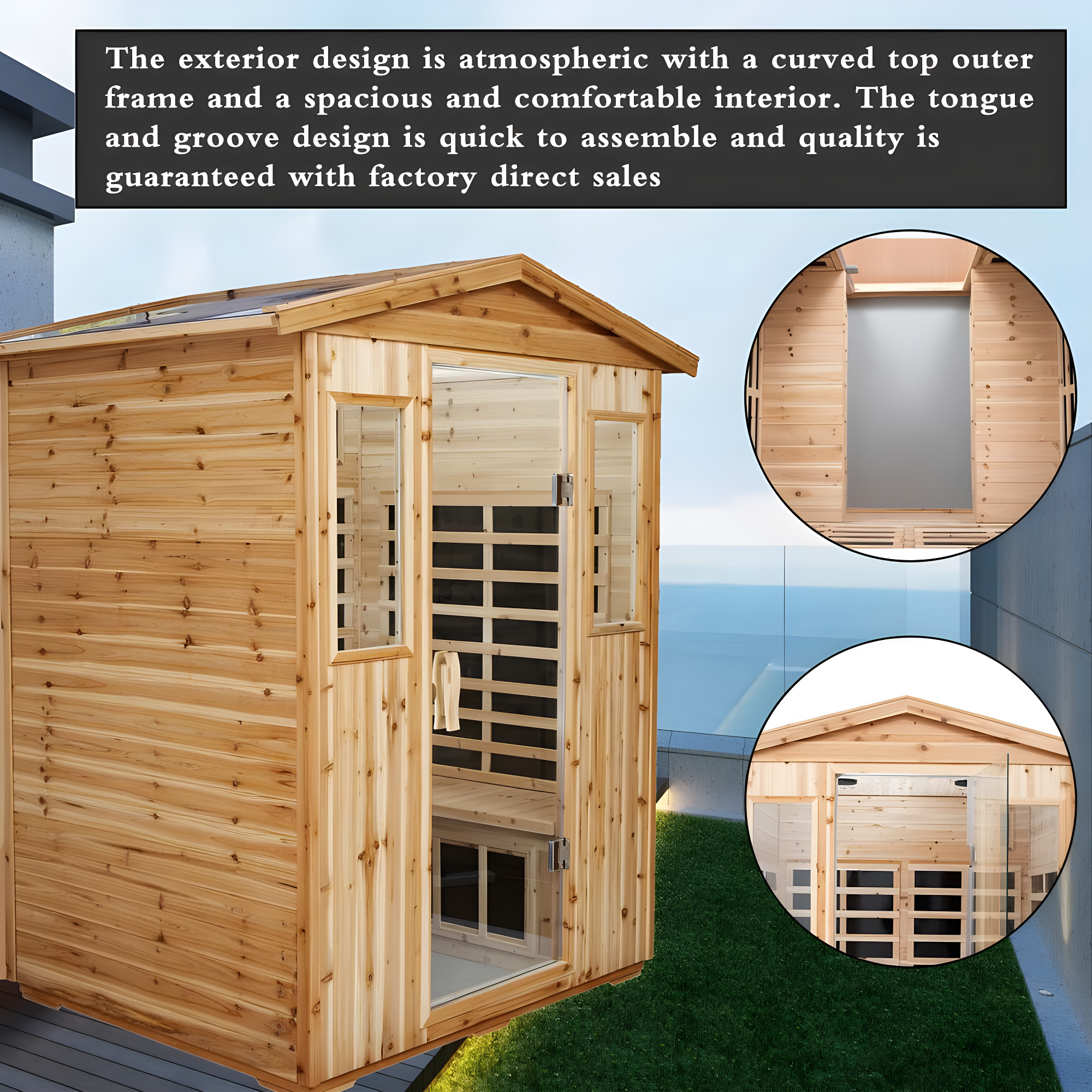 Saunas 904V Far Infrared Sauna, Outdoor Wooden Dry Sauna Low EMF (Hemlock Wood, 4-Person Size)