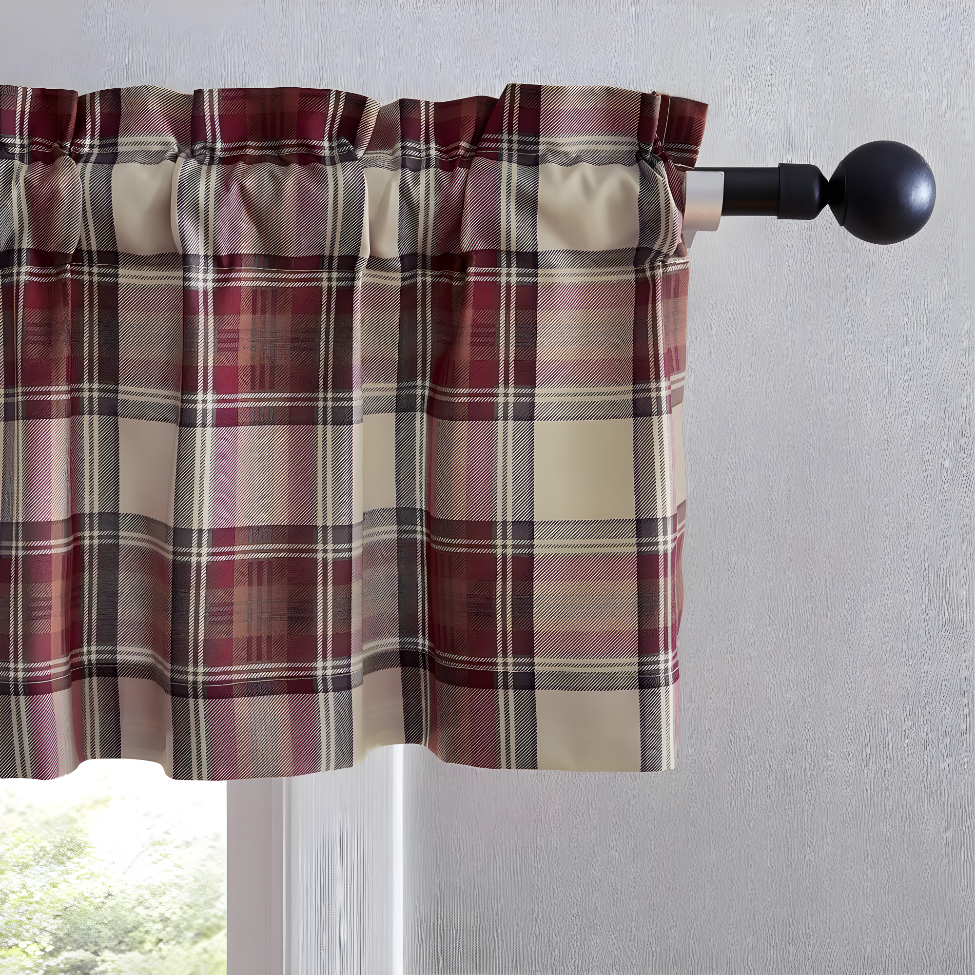 Eddie Bauer Edgewood Plaid Red Pole Top Window Valance