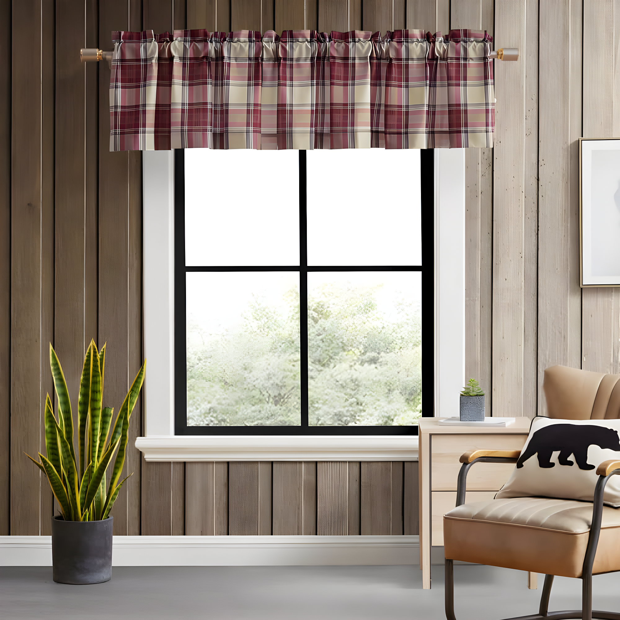 Eddie Bauer Edgewood Plaid Red Pole Top Window Valance