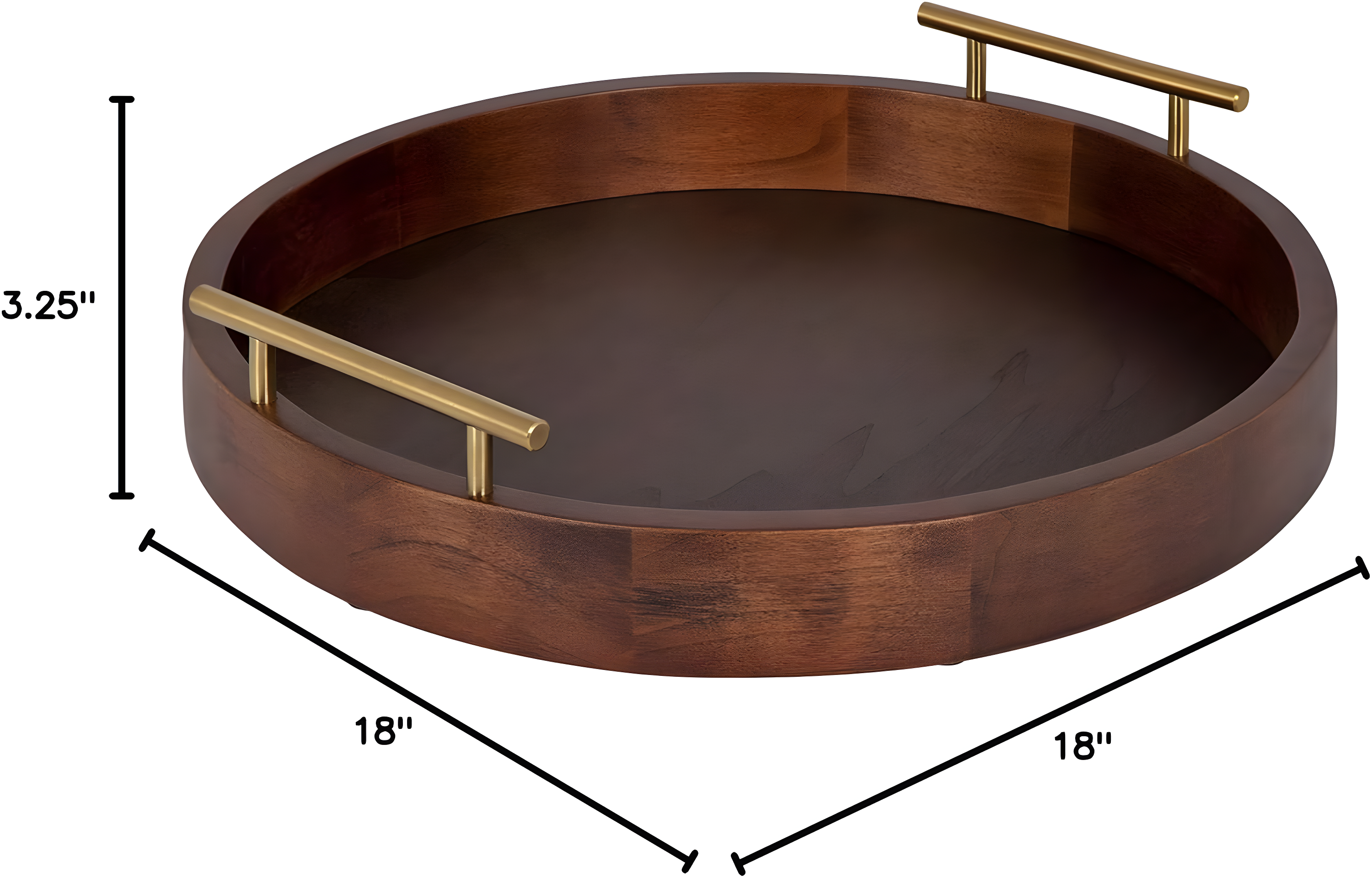 Kate and Laurel Lipton Tray, 18" Diameter, Walnut Brown