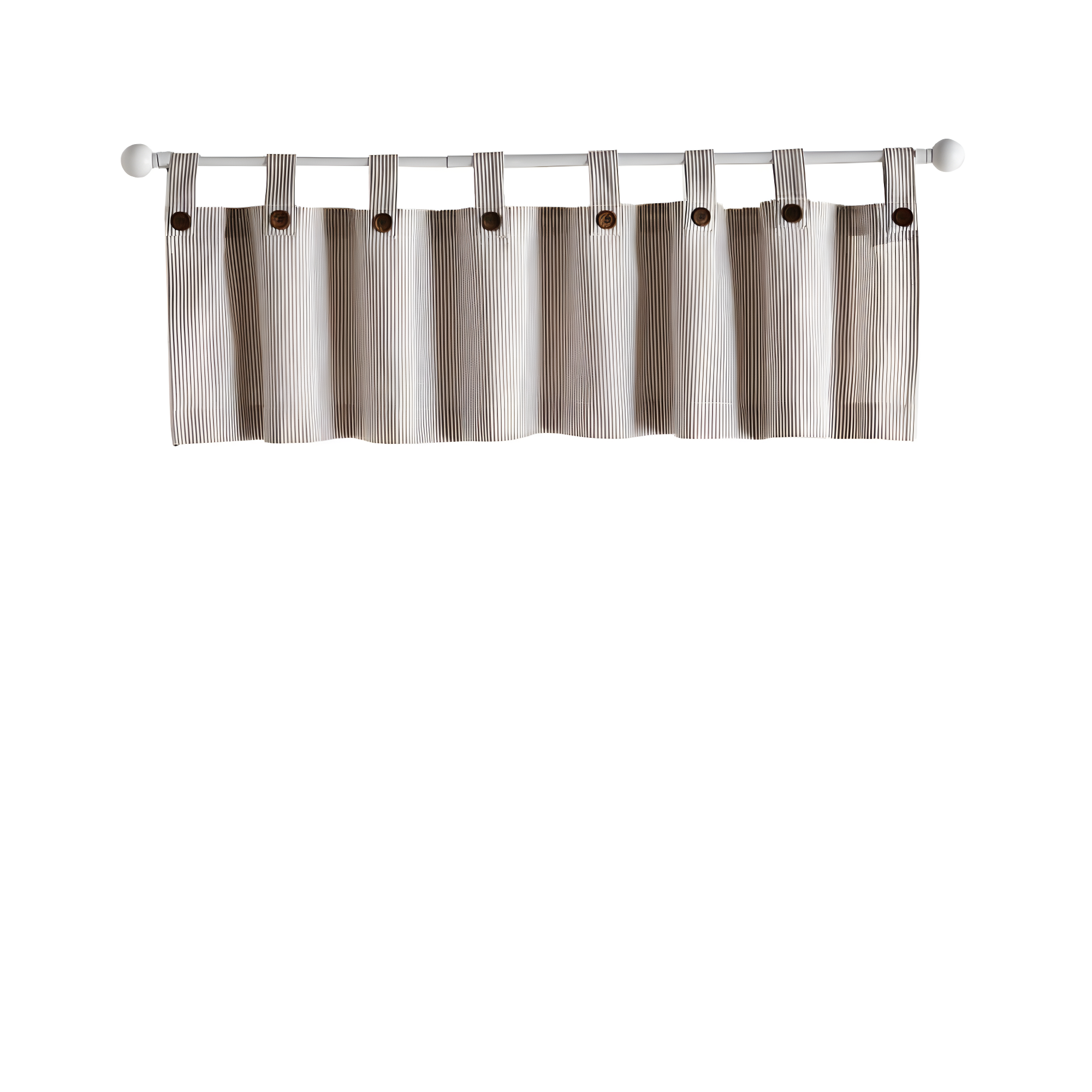 Tucker Ticking Stripe Button Tab Top Window Kitchen Valance - 60" x 15" - Linen - Elrene Home Fashions