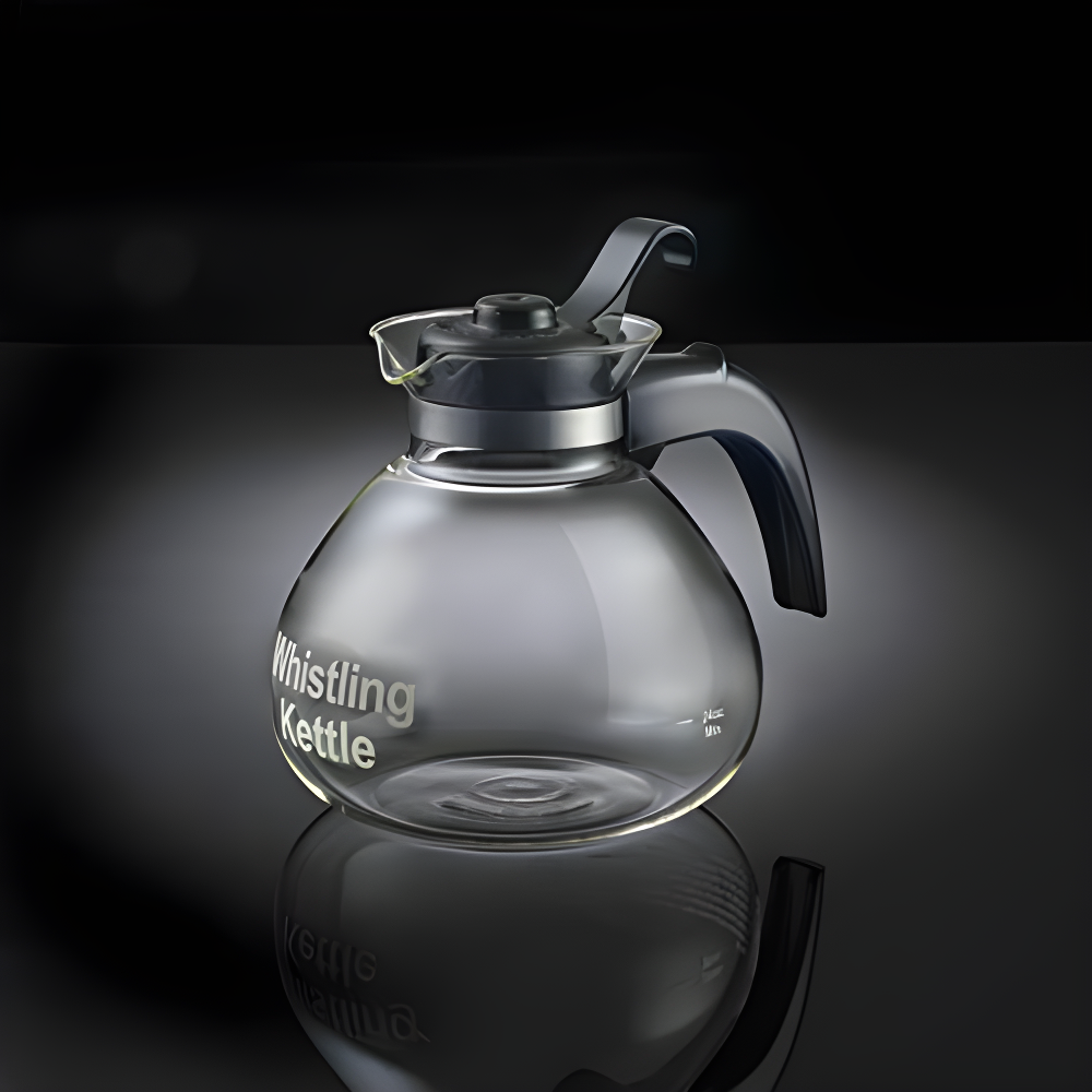 Café Brew Collection Clear Glass Whistling Tea Kettle, to Purely Brew Tea With No Metallic Taste or Other Carafe Flavors, 12 Cup Capacity