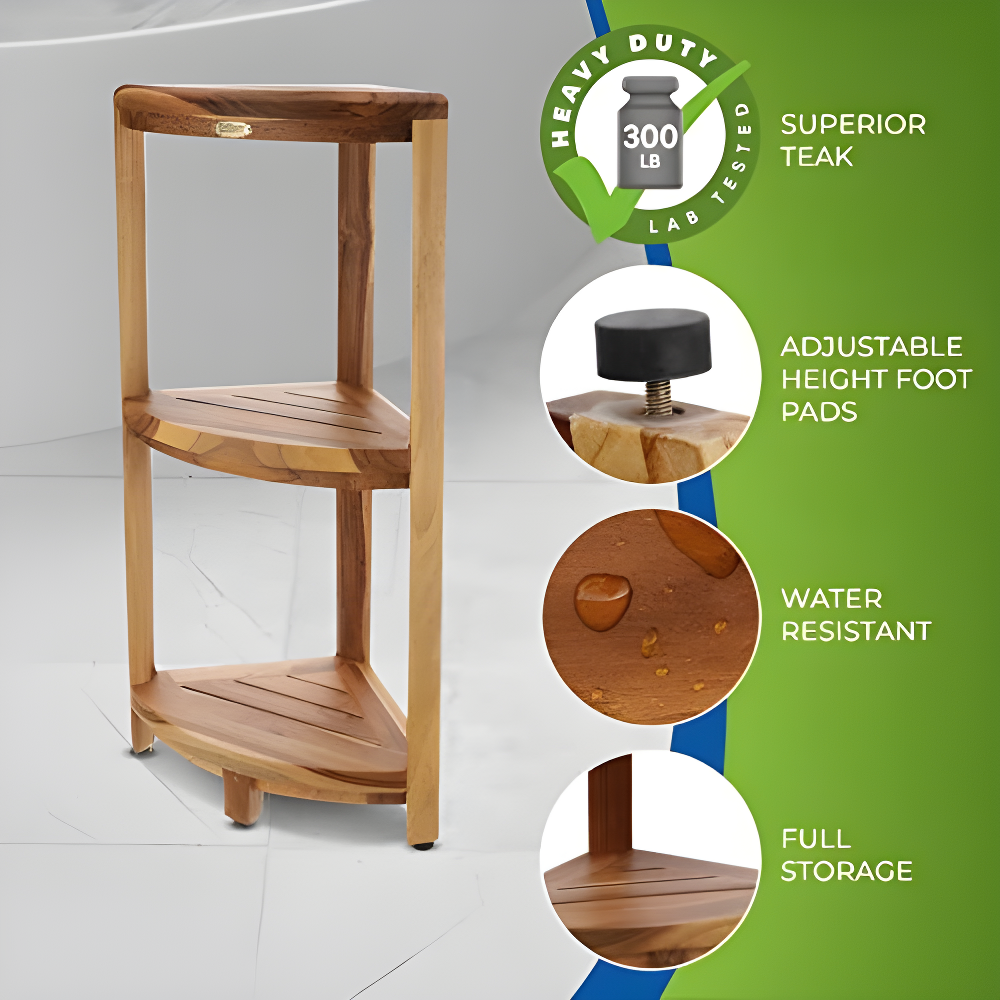 EcoDecors EcoDecors, Snazzy Corner, Teak Corner Shower Shelf, Shower Stand Corner, in EarthyTeak™