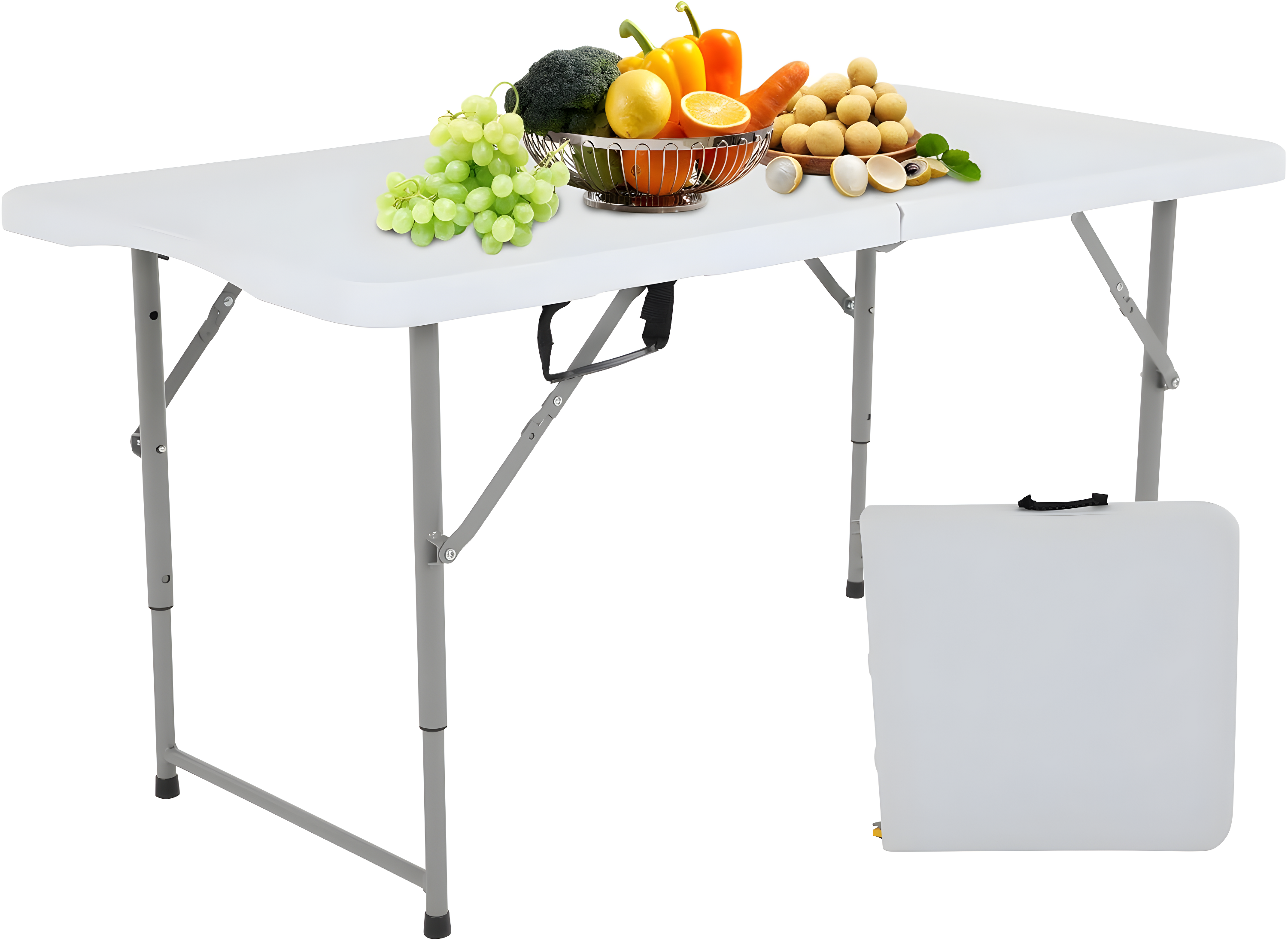 CL.HPAHKL 4 ft Folding Table with 3 Adjustable Height, Small Plastic Foldable Table with Carrying Handle, Portable Camping Table Fold in Half for Indoor Outdoor Camping, Picnic and Party, White