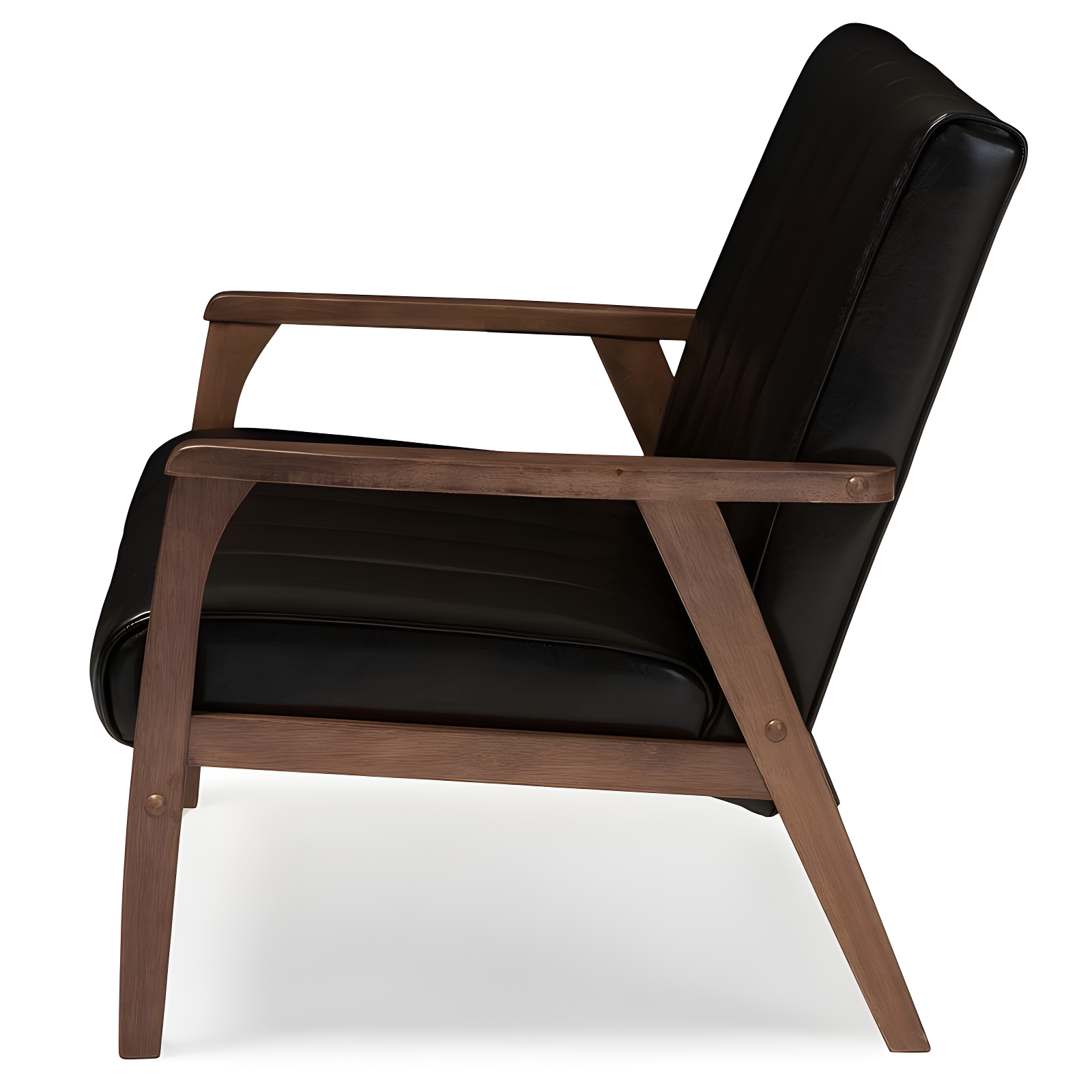 Nikko Mid-Century Modern Scandinavian Style Faux Leather Wooden 2 Seater Loveseat Dark Brown - Baxton Studio: Compact, Rubberwood Frame, Easy to Clean