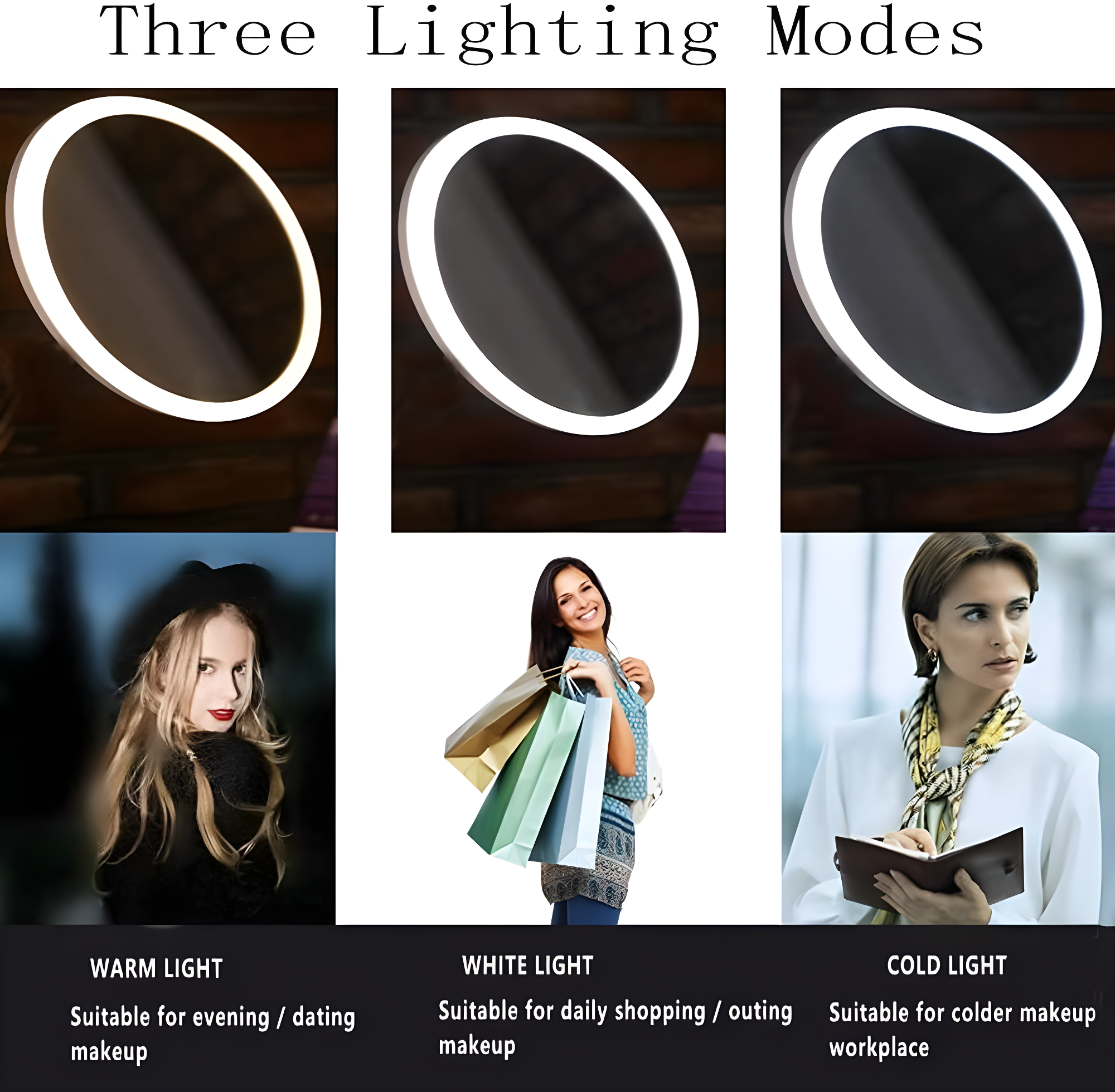 8.5 Inch Wall Makeup Mirror with 3 Tones LED Lights,Double Sided Vanity Mirror for Bathroom 10X Magnification,Plug Powered (Black/10X)