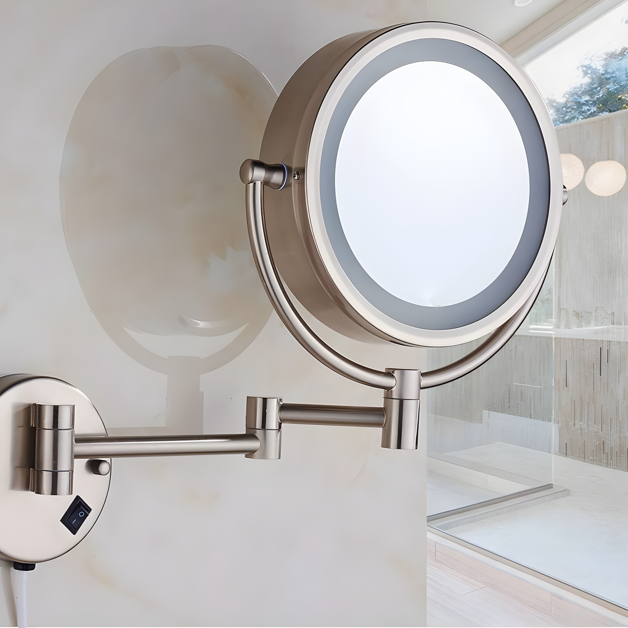 8.5 Inch Wall Makeup Mirror with 3 Tones LED Lights,Double Sided Vanity Mirror for Bathroom 10X Magnification,Plug Powered (Black/10X)