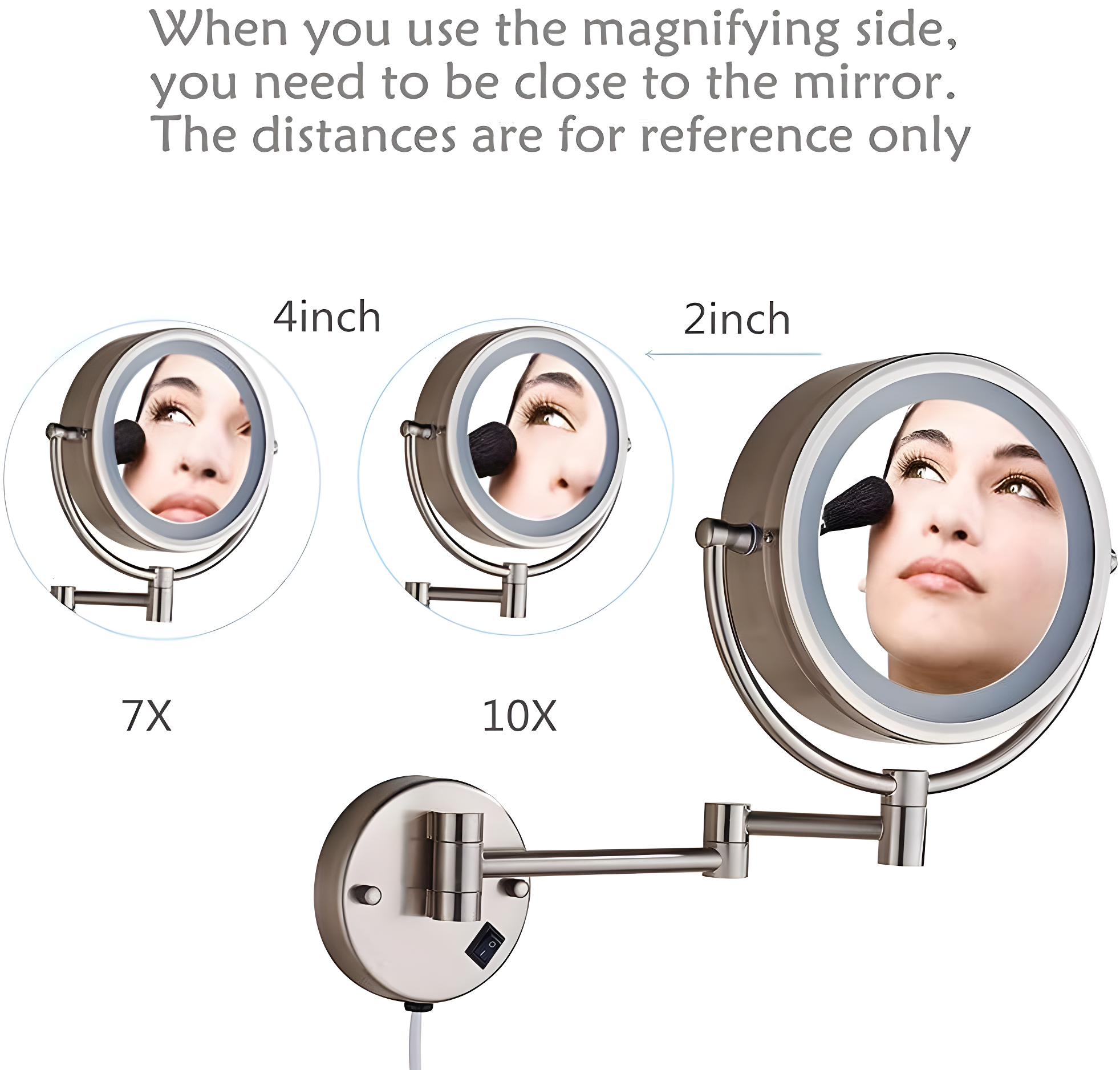 8.5 Inch Wall Makeup Mirror with 3 Tones LED Lights,Double Sided Vanity Mirror for Bathroom 10X Magnification,Plug Powered (Black/10X)