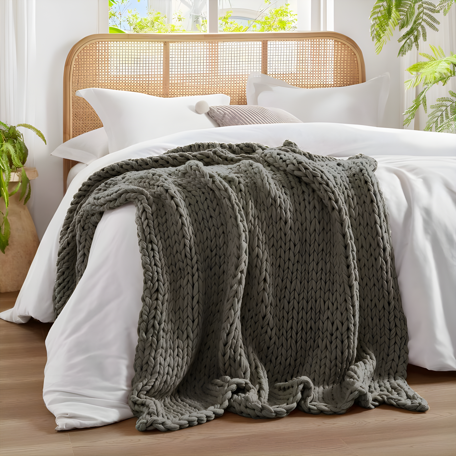 50"x60" Chunky Double Knit Handmade Throw Blanket Charcoal - Madison Park: Acrylic, Modern Style, All Ages