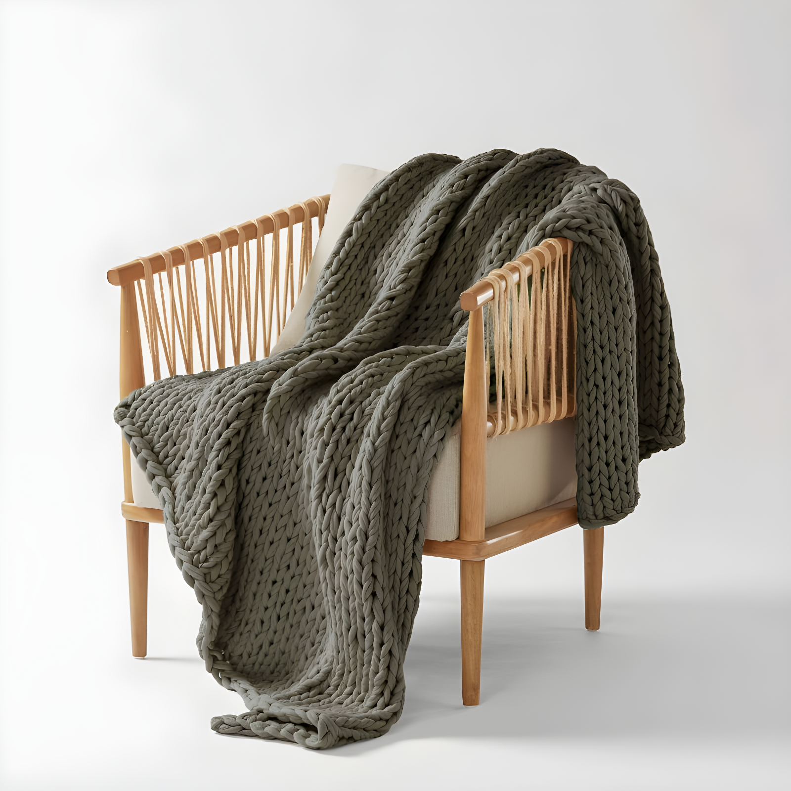 50"x60" Chunky Double Knit Handmade Throw Blanket Charcoal - Madison Park: Acrylic, Modern Style, All Ages