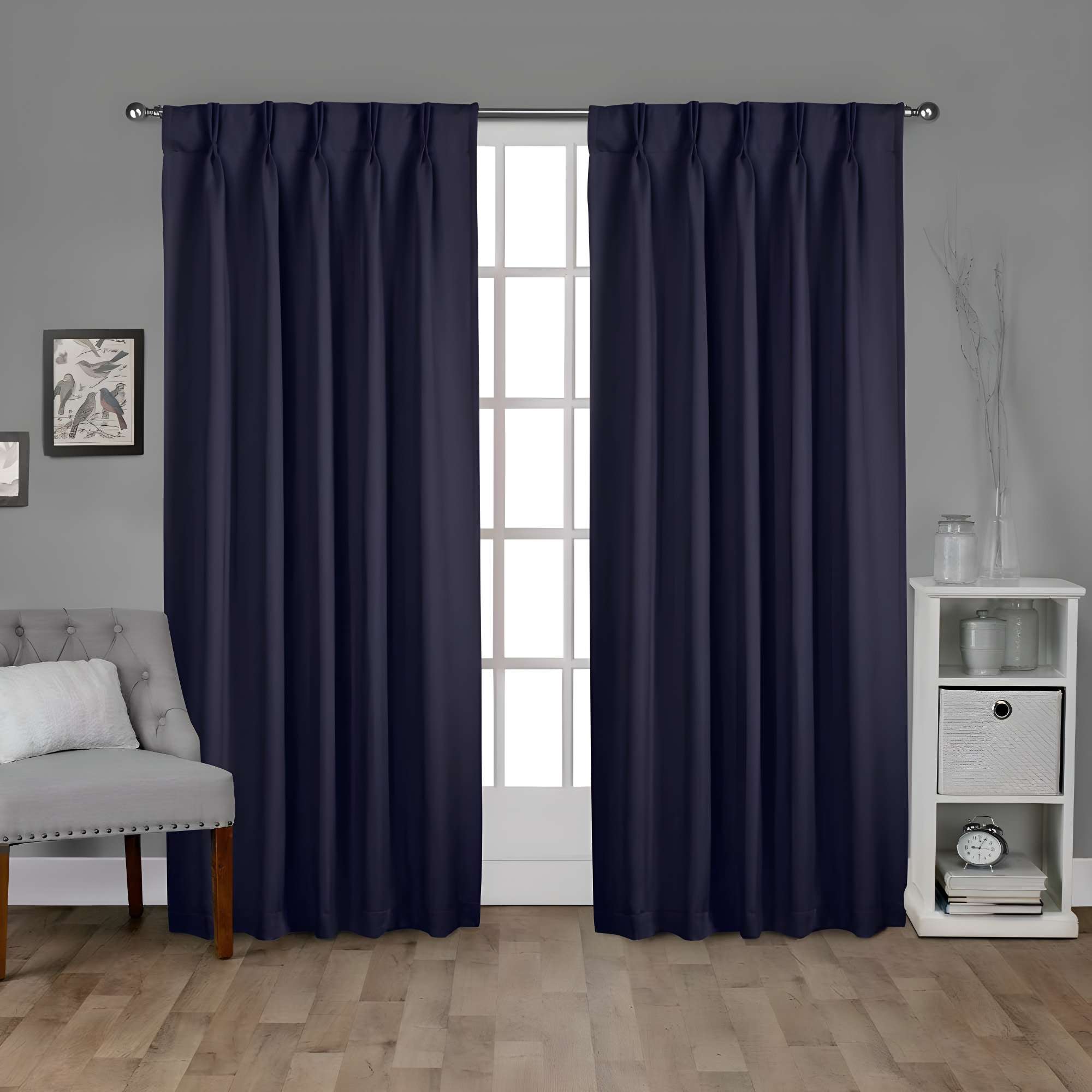 Set of 2 84"x52" Sateen Pinch Pleat Woven Blackout Back Tab Window Curtain Panel Blue Blue - Exclusive Home: Thermal Insulated Drapes
