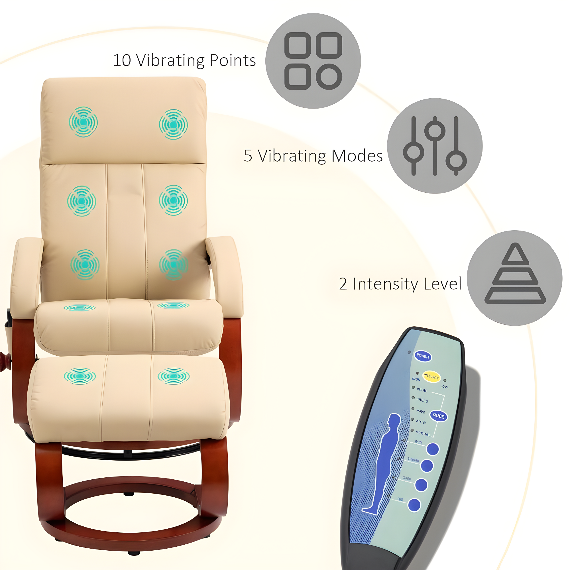 HOMCOM Recliner Chair with Ottoman, Electric Faux Leather Swivel Reclining Chair with 10 Vibration Points, 5 Massage Mode, Remote Control, Beige