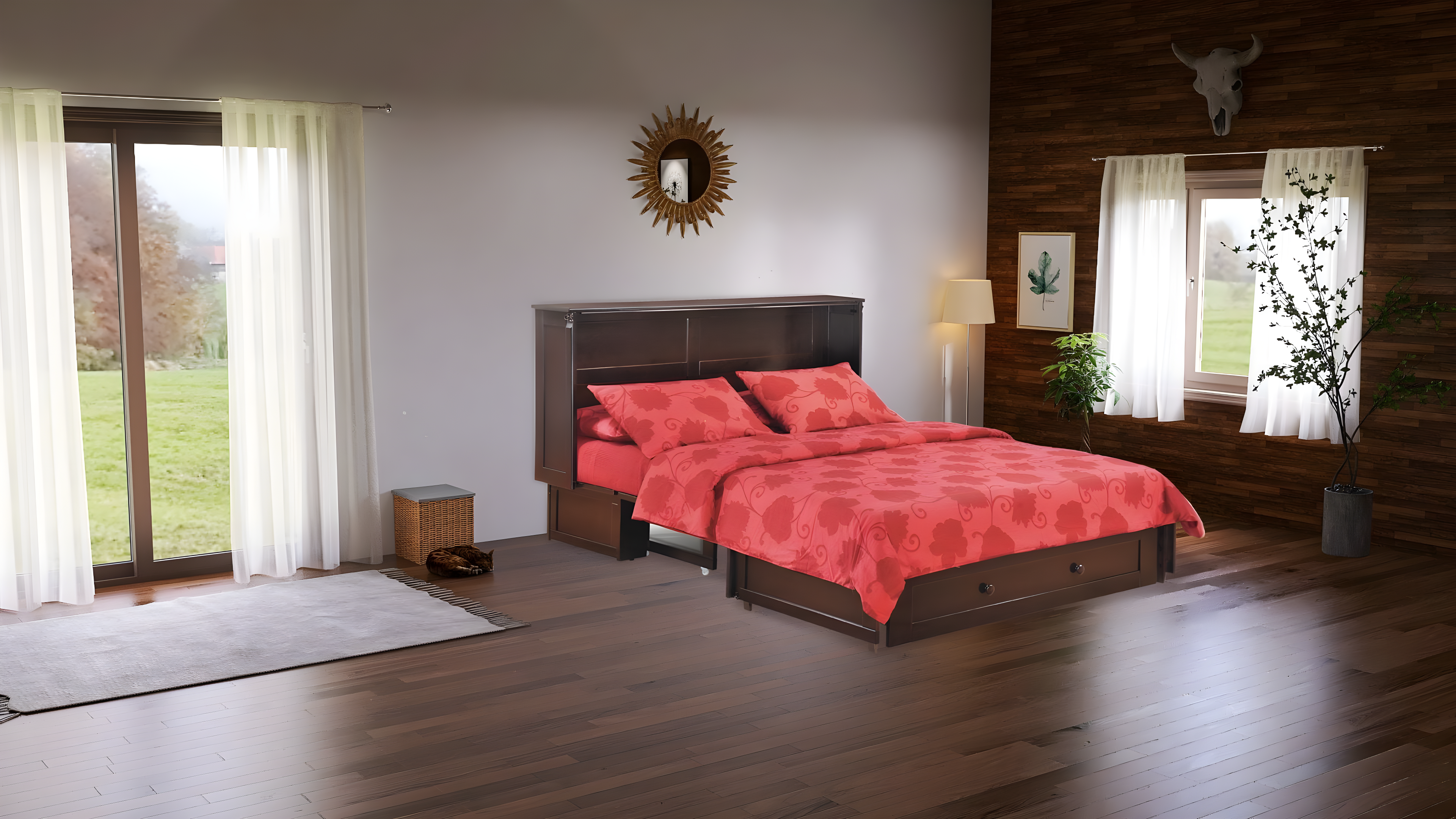Queen Size Murphy Bed Cabinet with Storage & Charging Ports