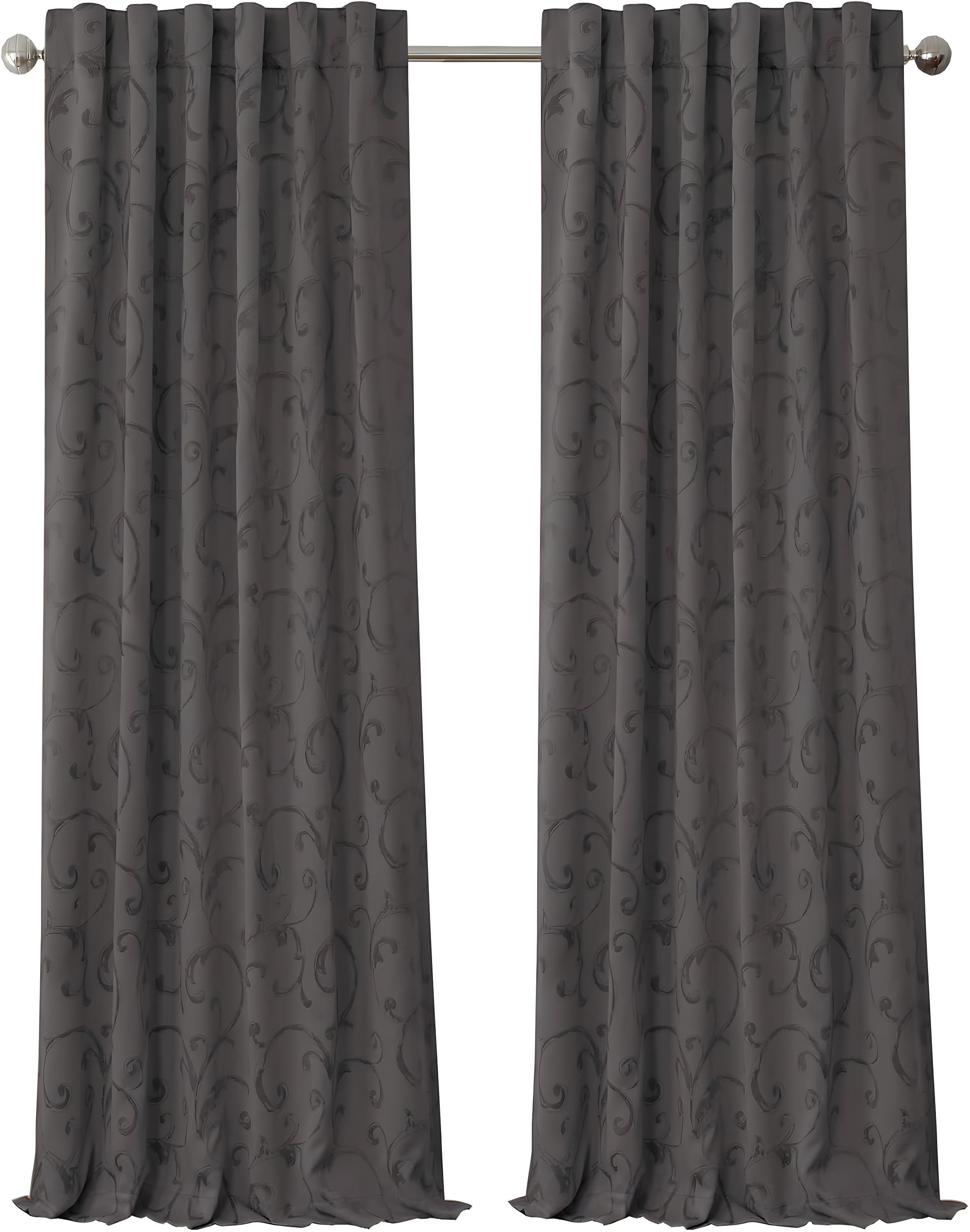 Mia Jacquard Scroll Blackout Window Curtain Panel - 52" x 84" - Gray - Elrene Home Fashions