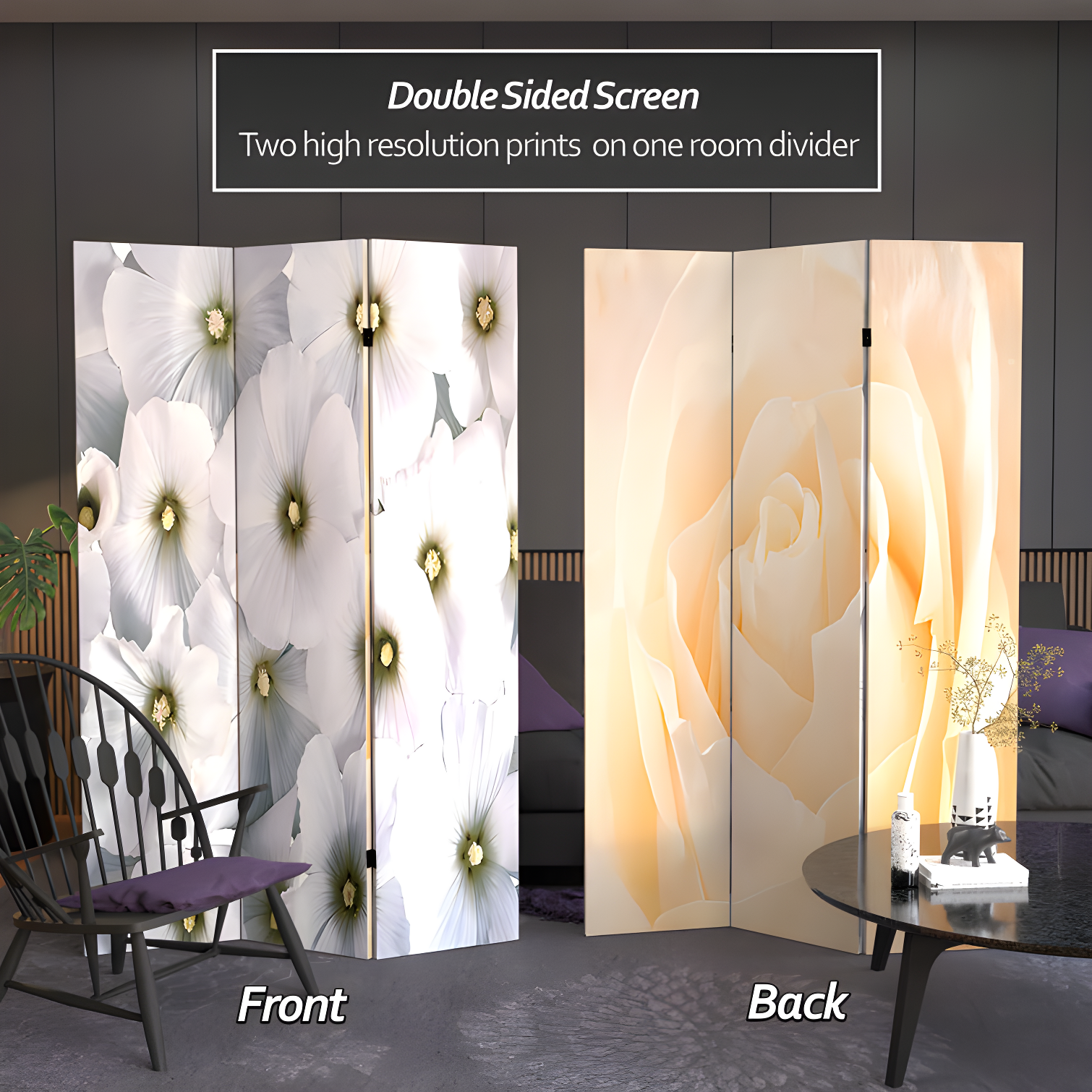 Red Lantern 6 ft. Tall Floral Double Sided Room Divider, 71 inches high and 3 Panels wide