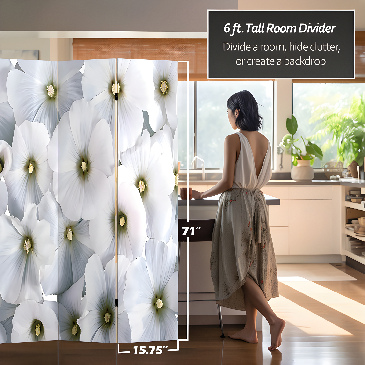 Red Lantern 6 ft. Tall Floral Double Sided Room Divider, 71 inches high and 3 Panels wide