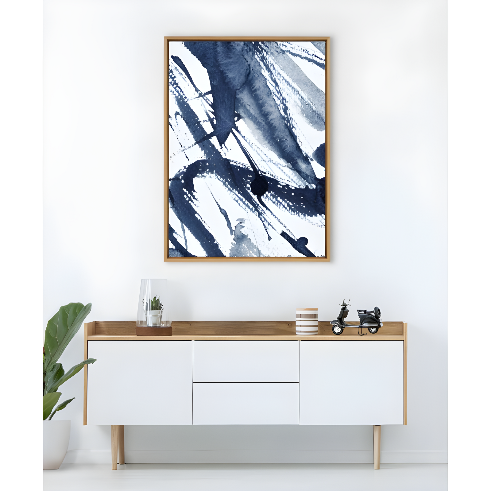 Kate & Laurel All Things Decor 31.5"x41.5" Sylvie Indigo Watercolor Framed Wall Art by Amy Peterson Natural Modern Blue Abstract Wall Art
