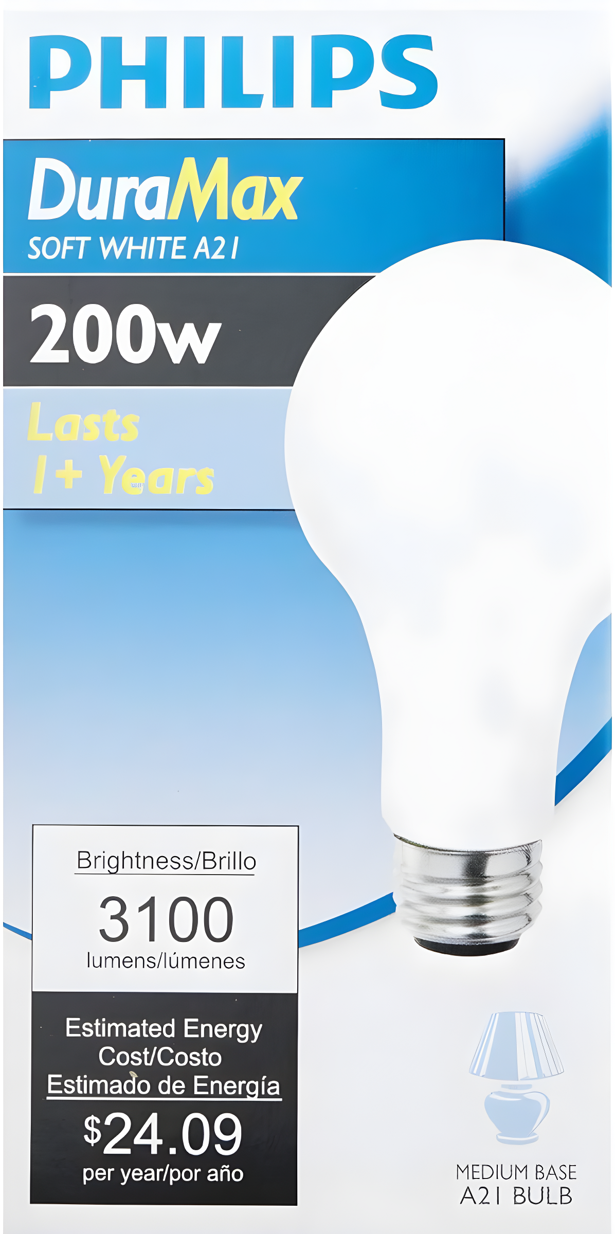 200-Watt Soft White A21 Incandescent Bulb