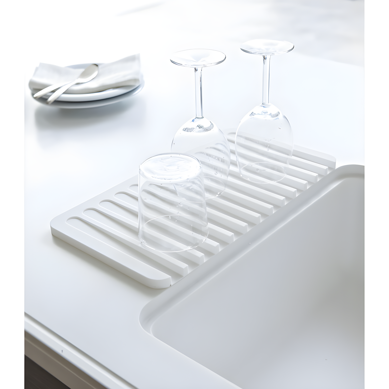Yamazaki Home Self Draining Tray - Drying Board, Dish Drainer Mat, Silicone