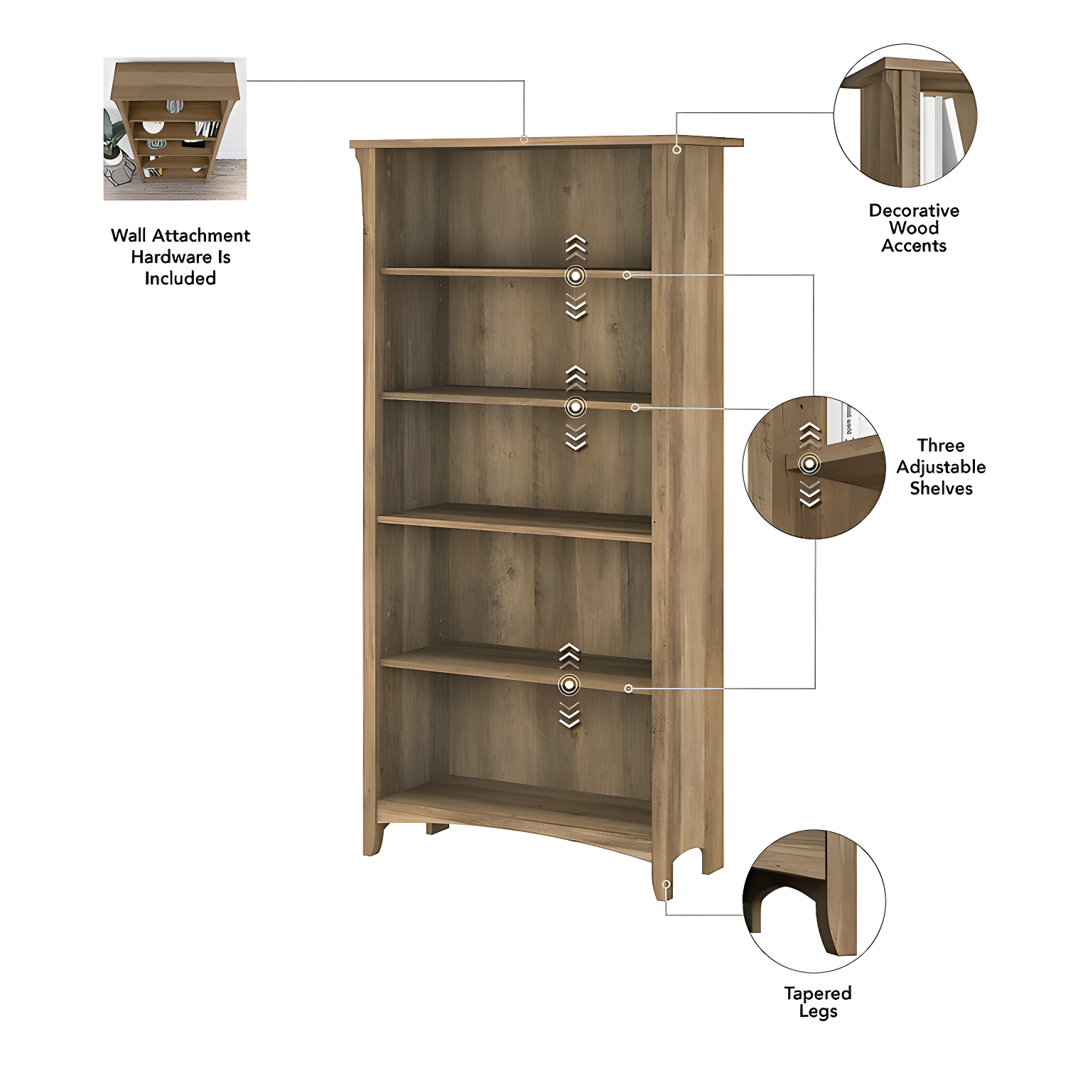 Khadesha 5 Shelf 63" Standard Bookcase