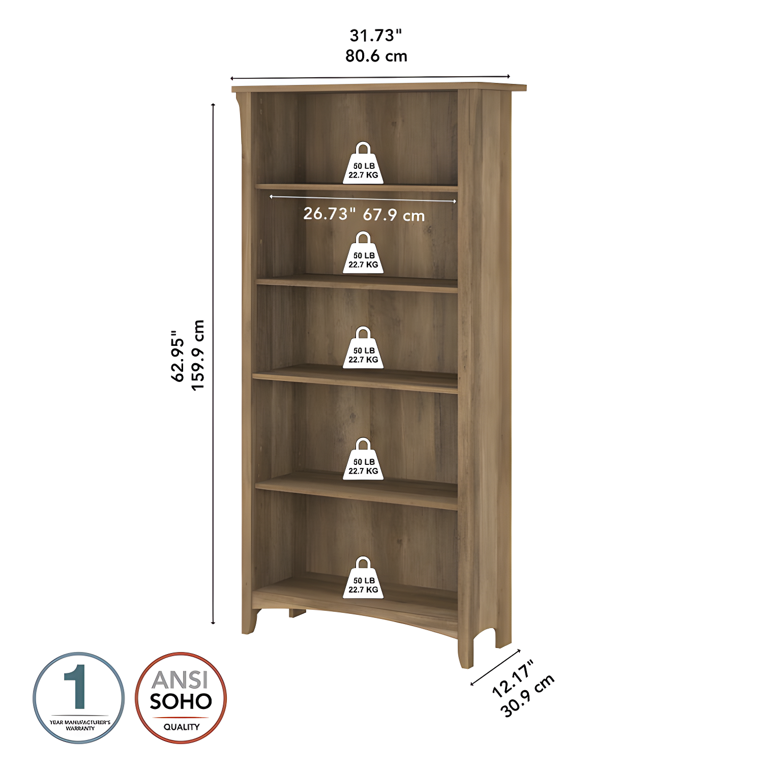 Khadesha 5 Shelf 63" Standard Bookcase