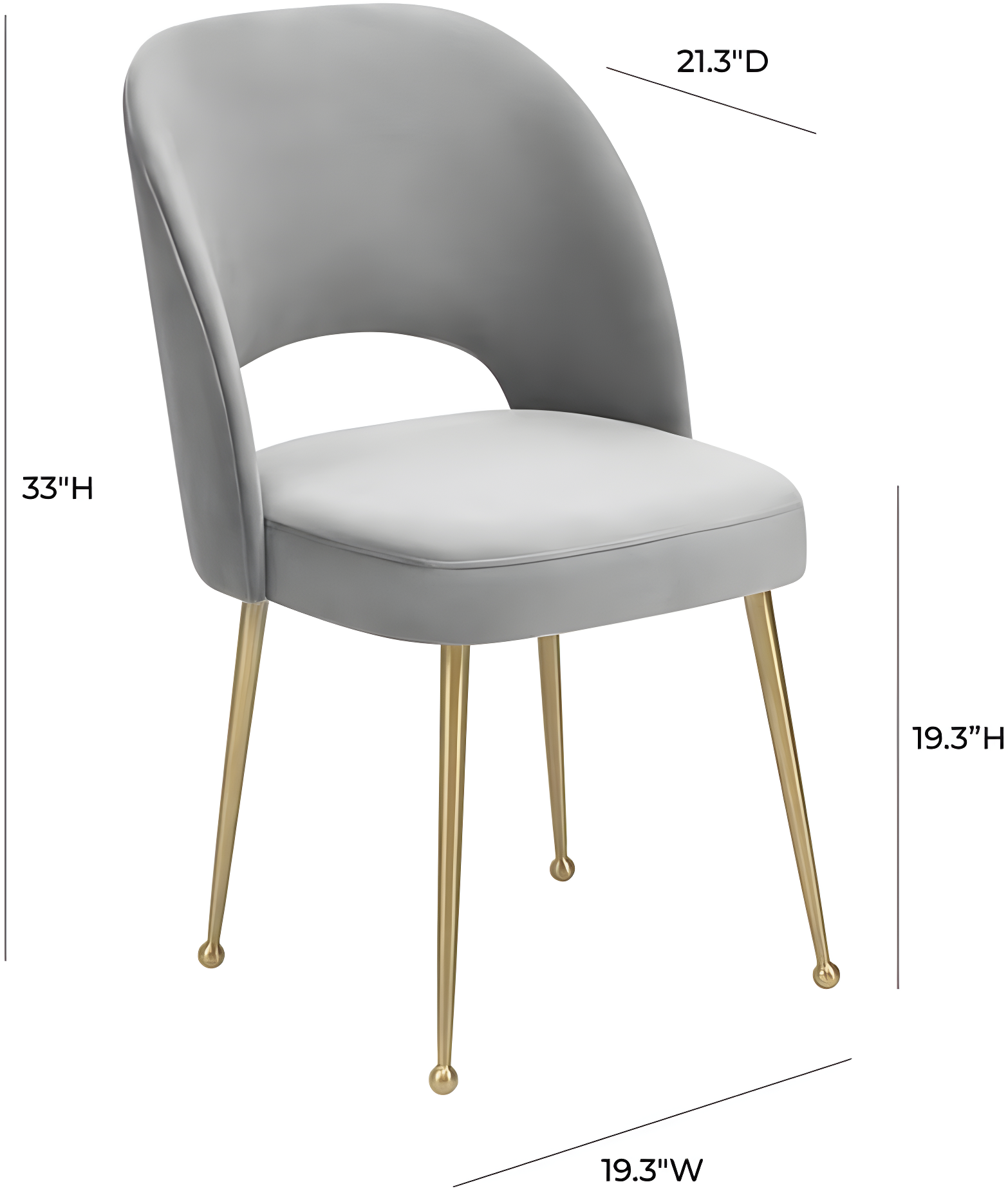 TOV Furniture Swell Light Grey Velvet Dining Chair with Gold Legs