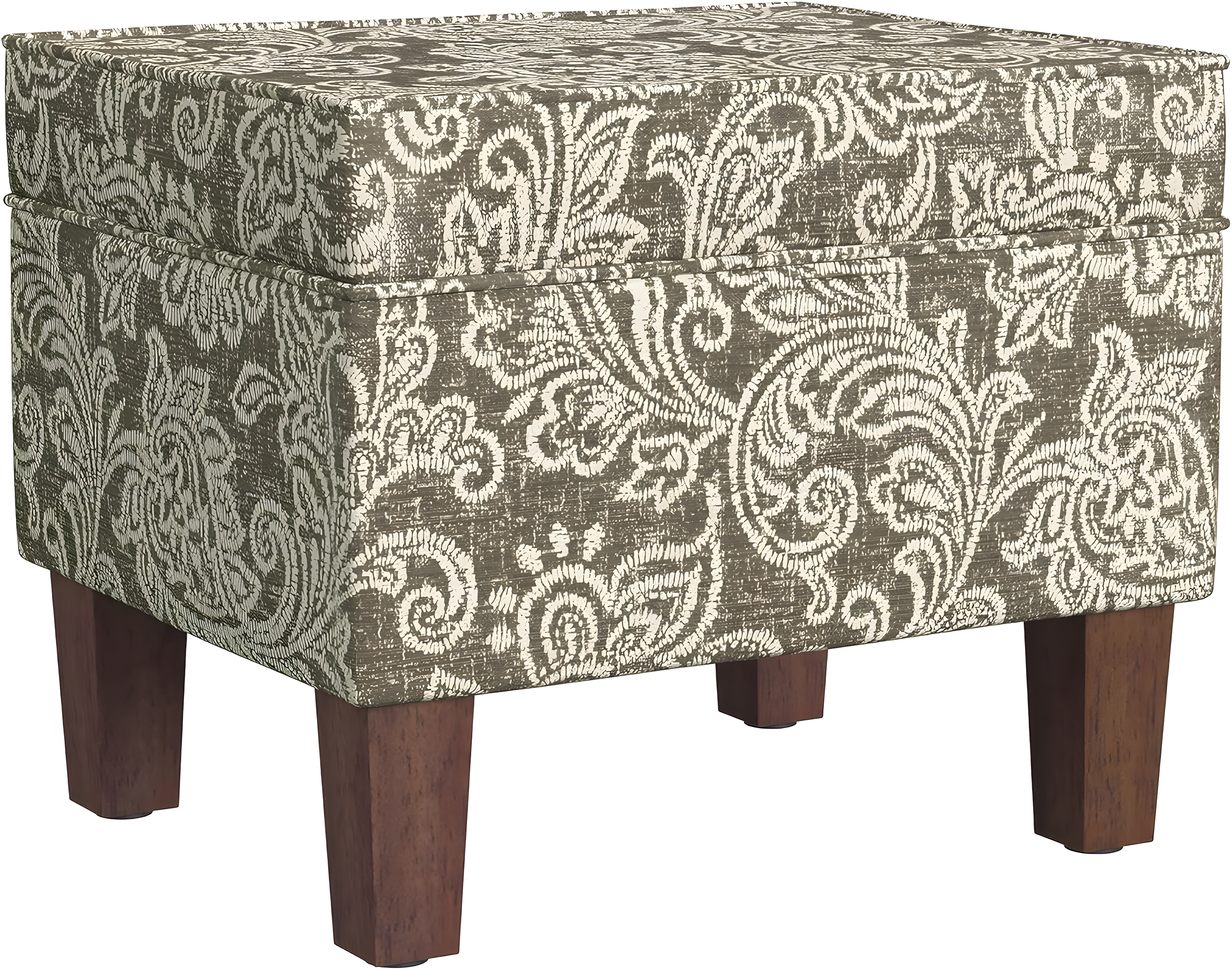 HomePop Medium Storage Ottoman Brown : Upholstered Footstool, Floral Pattern, Hardwood Frame
