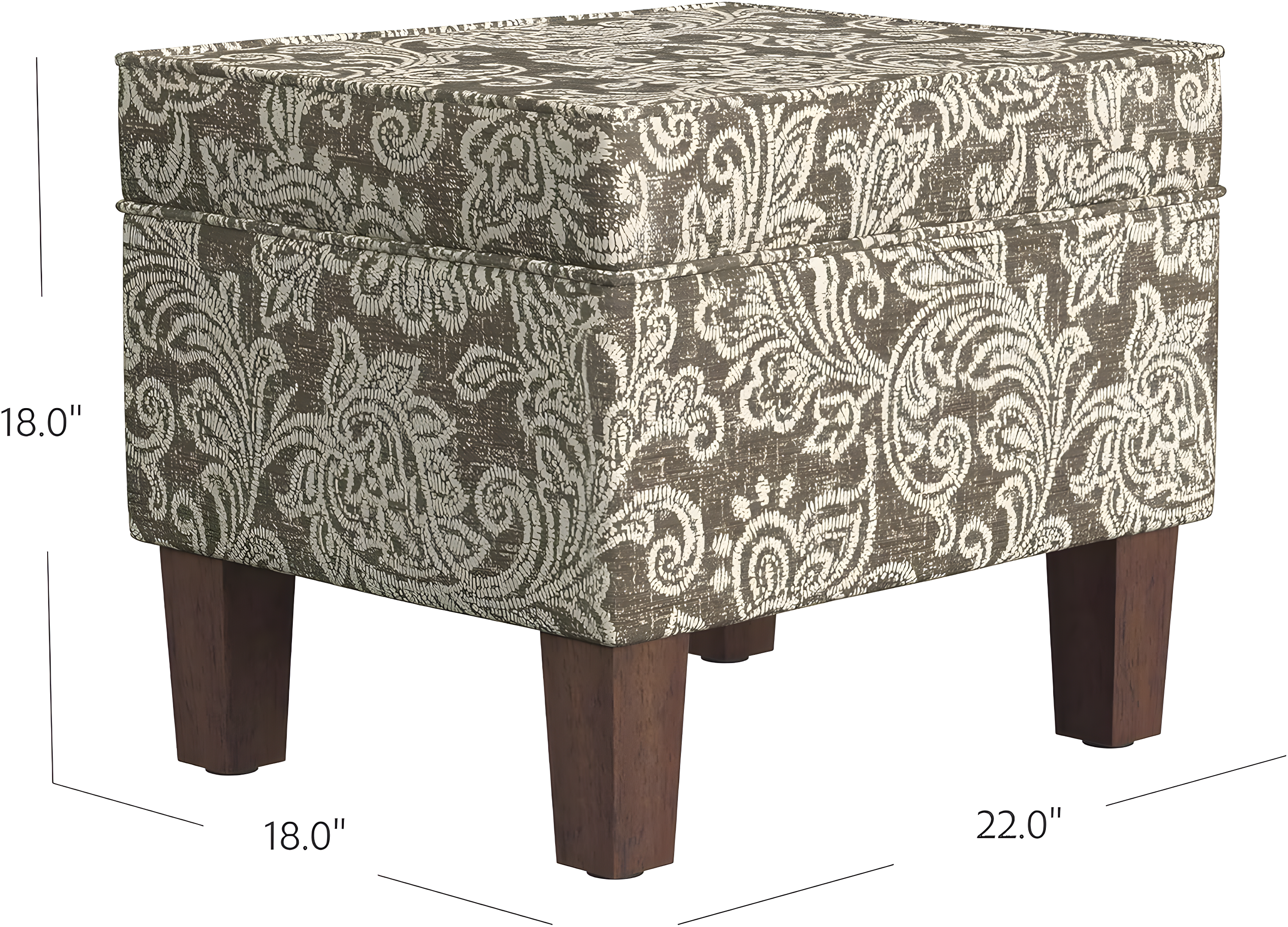 HomePop Medium Storage Ottoman Brown : Upholstered Footstool, Floral Pattern, Hardwood Frame
