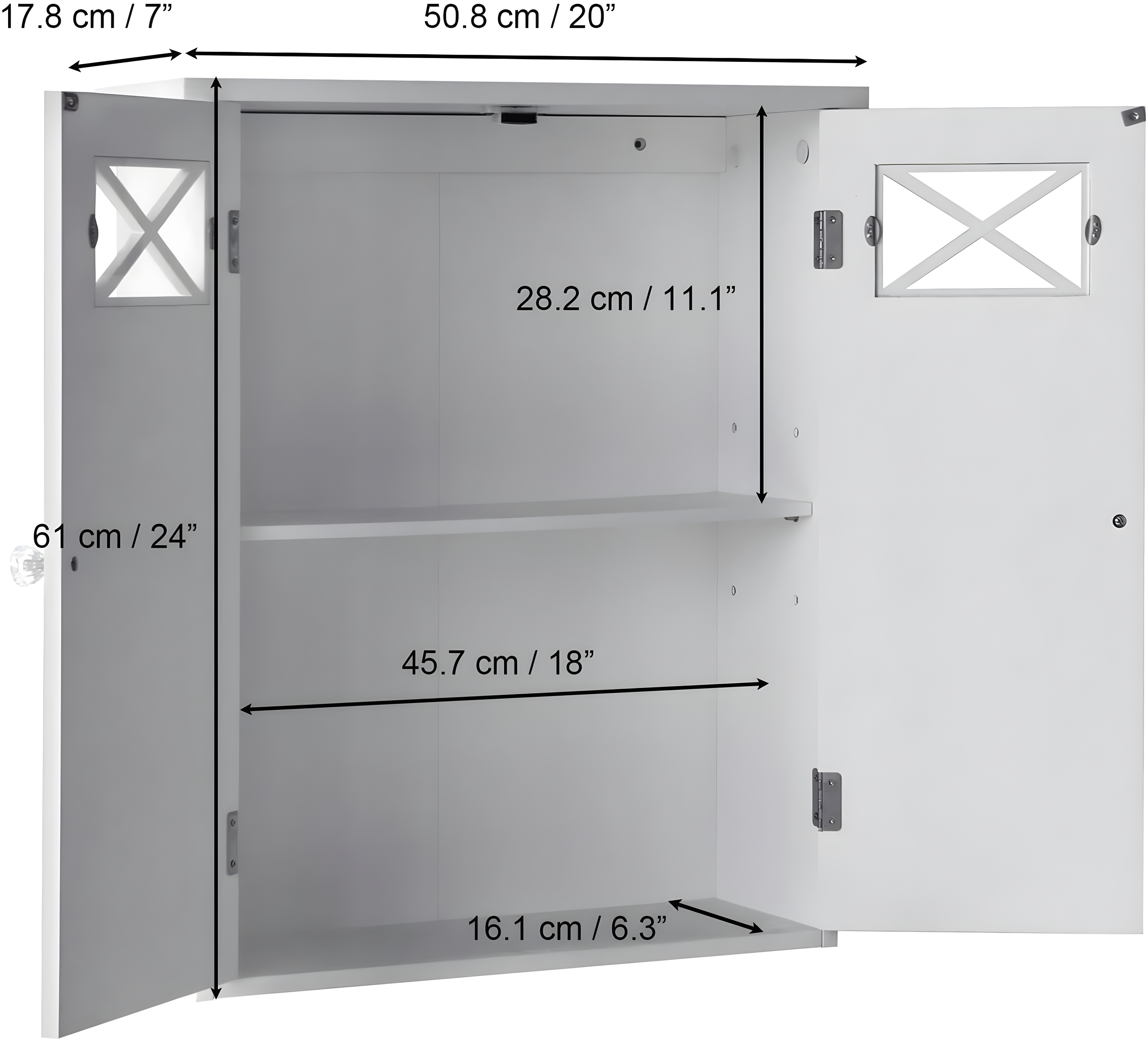 Dawson Two Doors Wall Cabinet White - Elegant Home Fashions: Traditional Style, Semi-Gloss Finish, Bathroom Storage