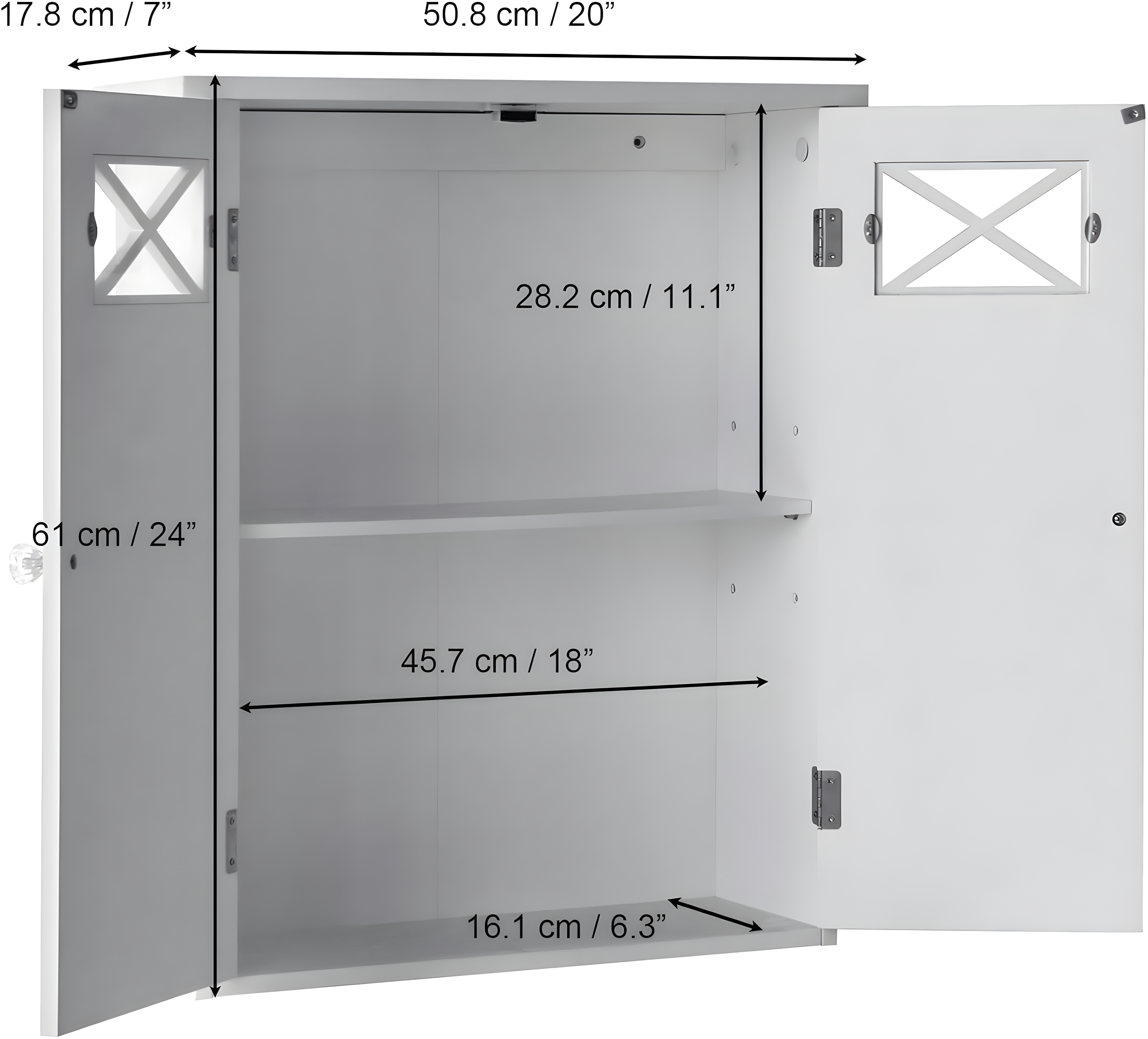 Dawson Two Doors Wall Cabinet White - Elegant Home Fashions: Traditional Style, Semi-Gloss Finish, Bathroom Storage