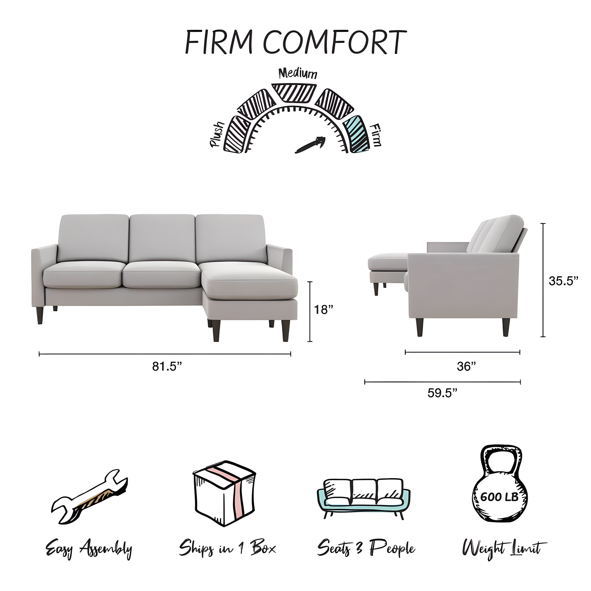 Winston 81.5" Wide Reversible Sofa & Chaise with Ottoman