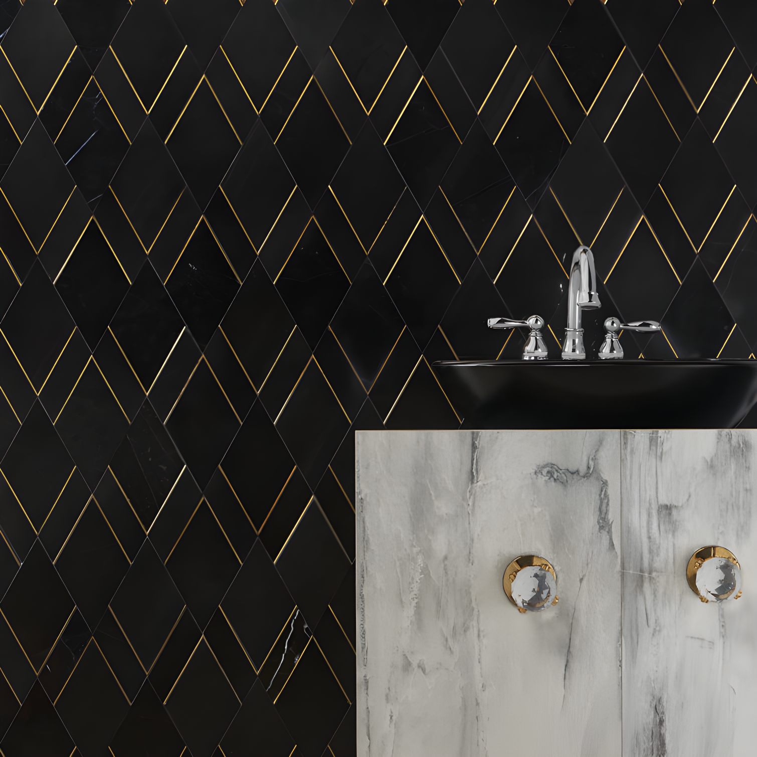 Mehko 11.81 in. x 14.96 in. Polished Marble and Brass Wall Tile