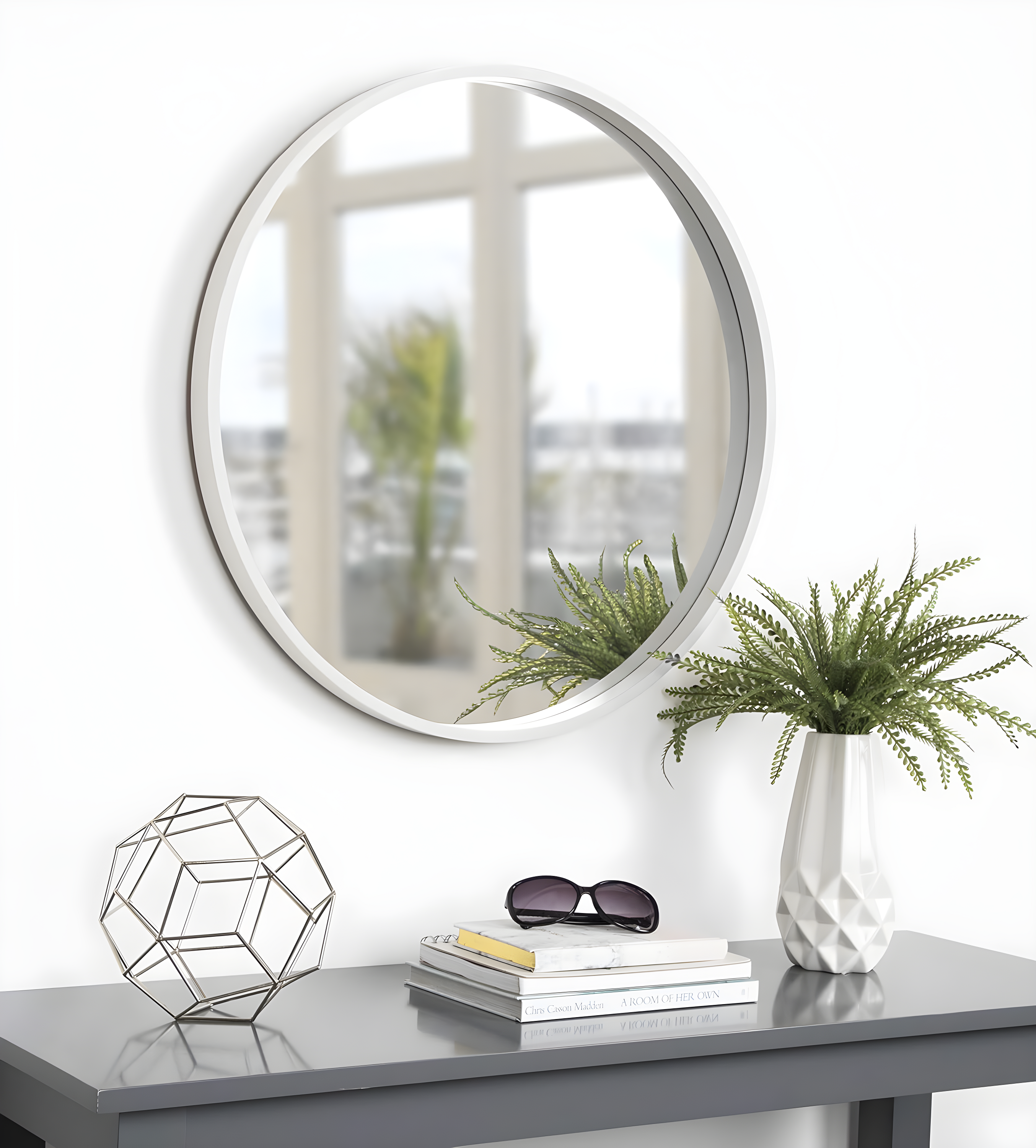 Kate and Laurel All Things Decor 26" x 26" Travis Round Wood Accent Wall Mirror White: Modern MDF Framed, No Assembly Required