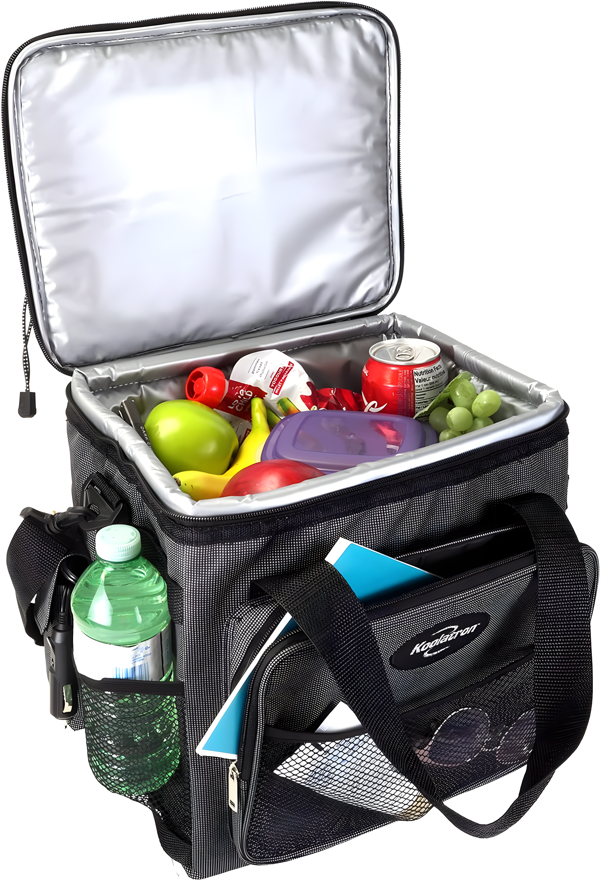 Koolatron D13 Soft-Sided Electric Travel Cooler, 14-Quart Capacity, 12V Car Outlet Plug, Holds Twenty 12-ounce Cans or 2L Bottles Upright, Soft Nylon Sides; Dark Grey