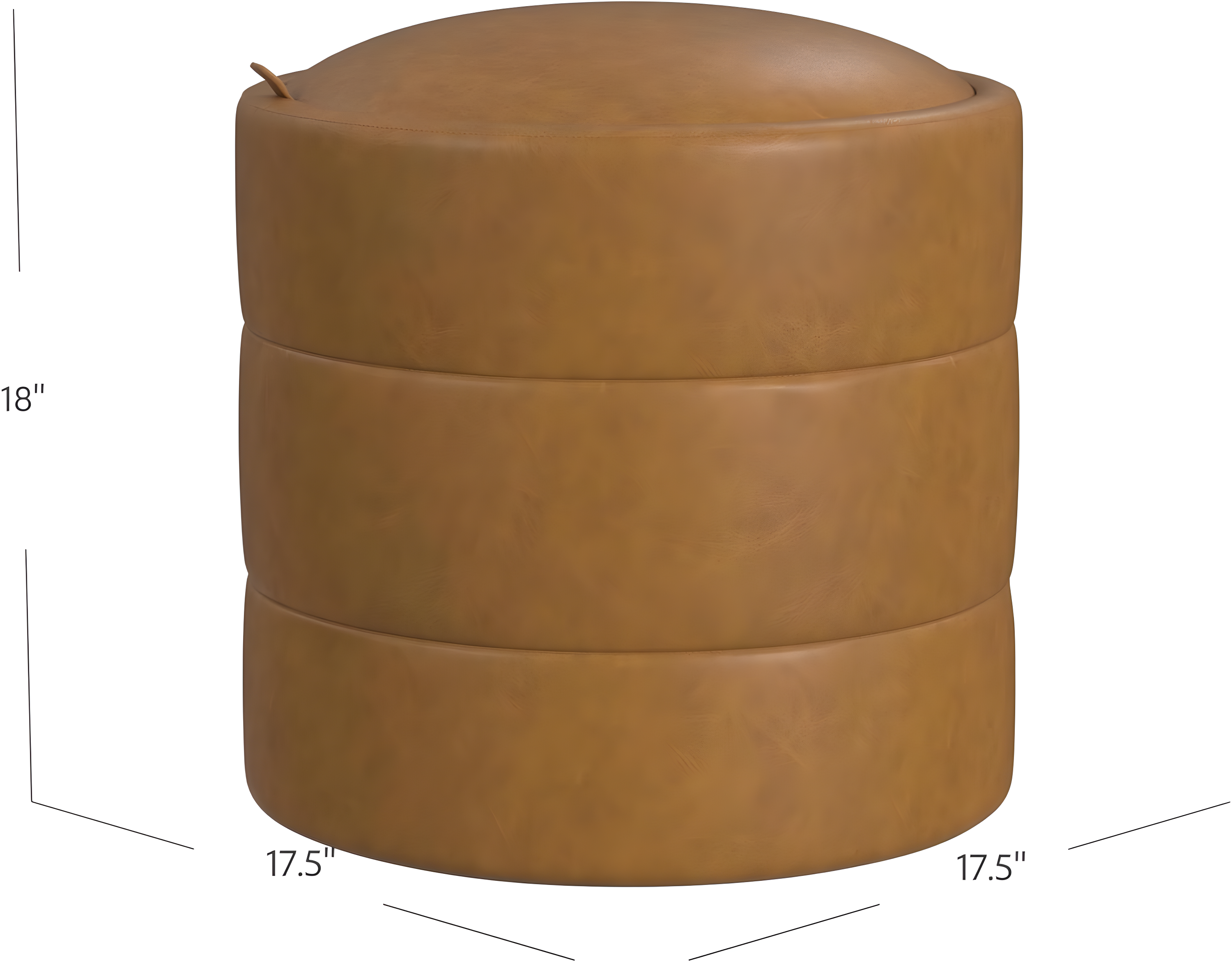 HomePop Storage Round Ottoman Caramel: Upholstered Vanity Stool, Footrest with MDF Frame