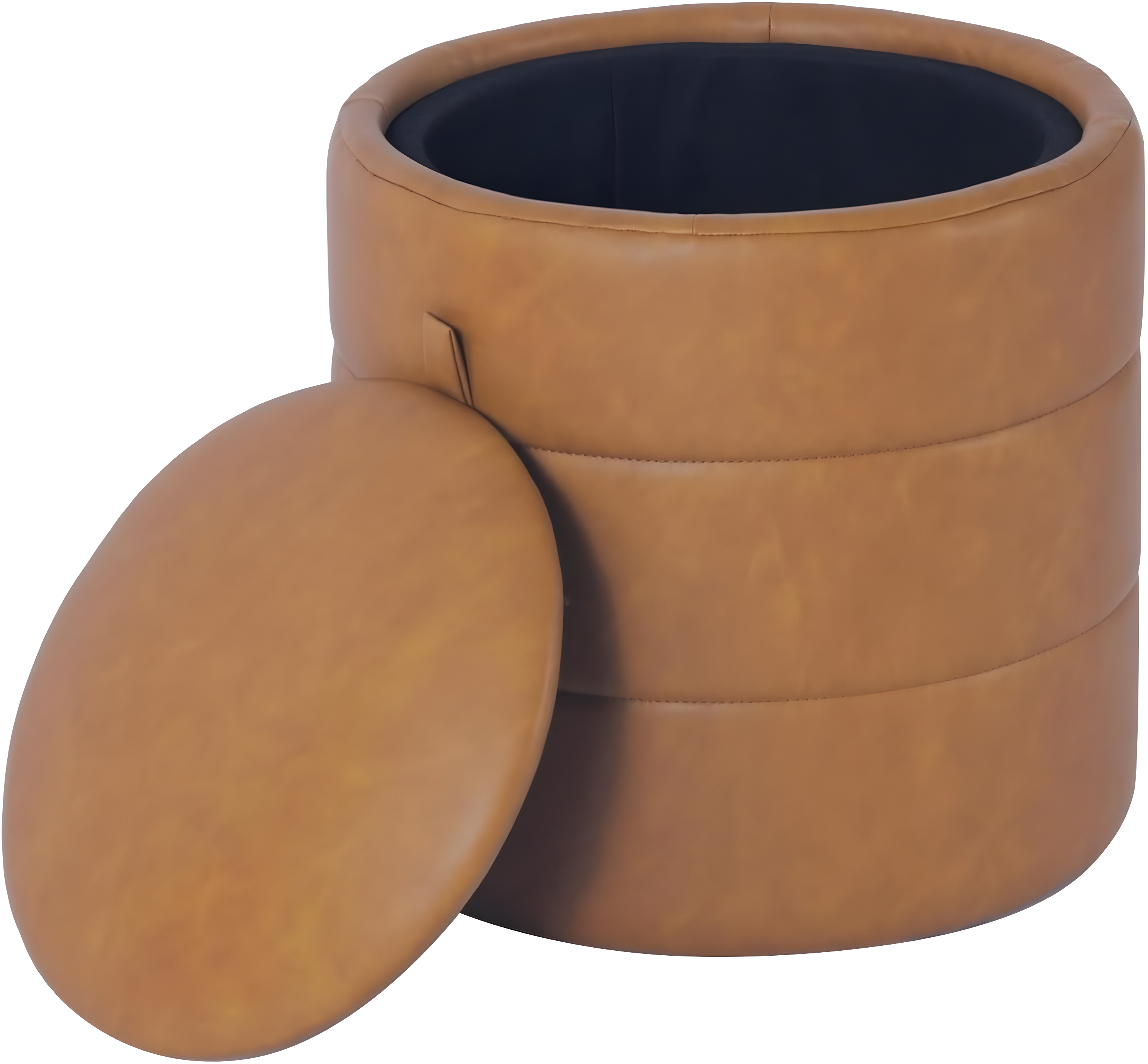 HomePop Storage Round Ottoman Caramel: Upholstered Vanity Stool, Footrest with MDF Frame