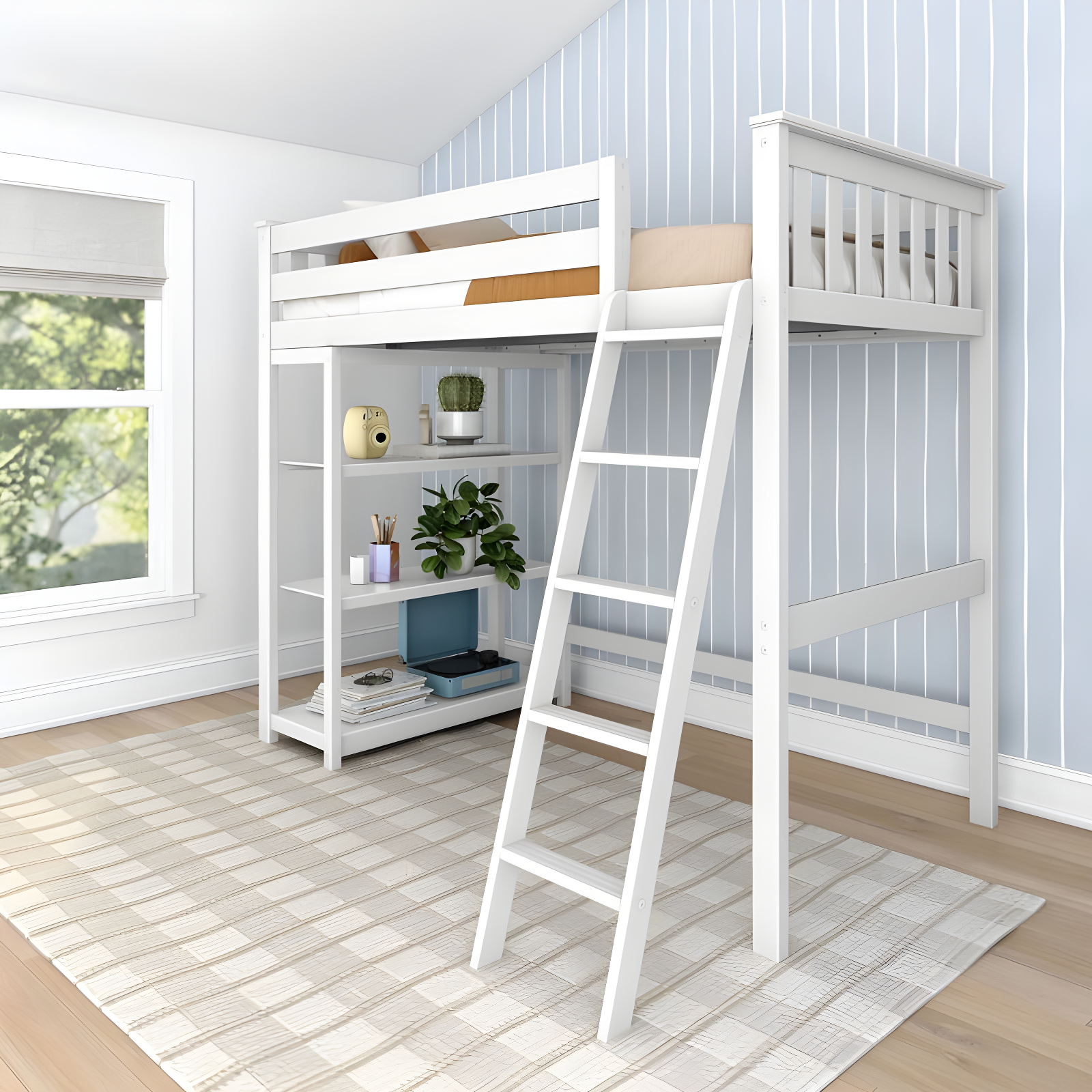 Forbes Twin Pine Loft Bed with Shelves