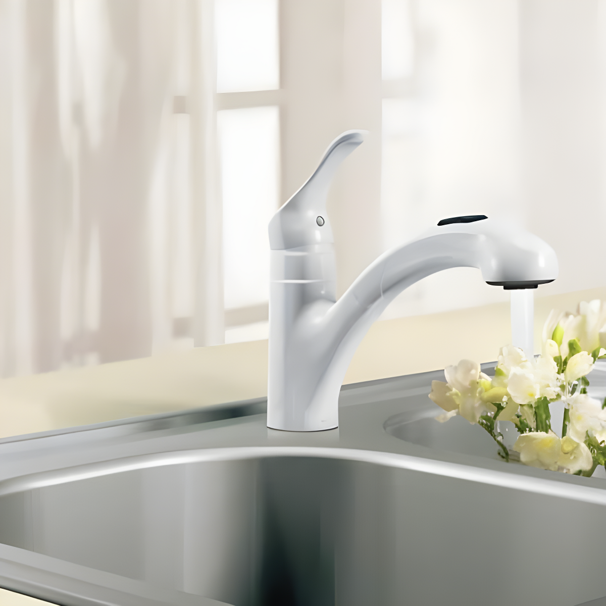 MOEN Renzo Spot Resist Stainless 9 in. H Pull Out Sprayer Kitchen Faucet with 360° Spout Swivel and PowerClean