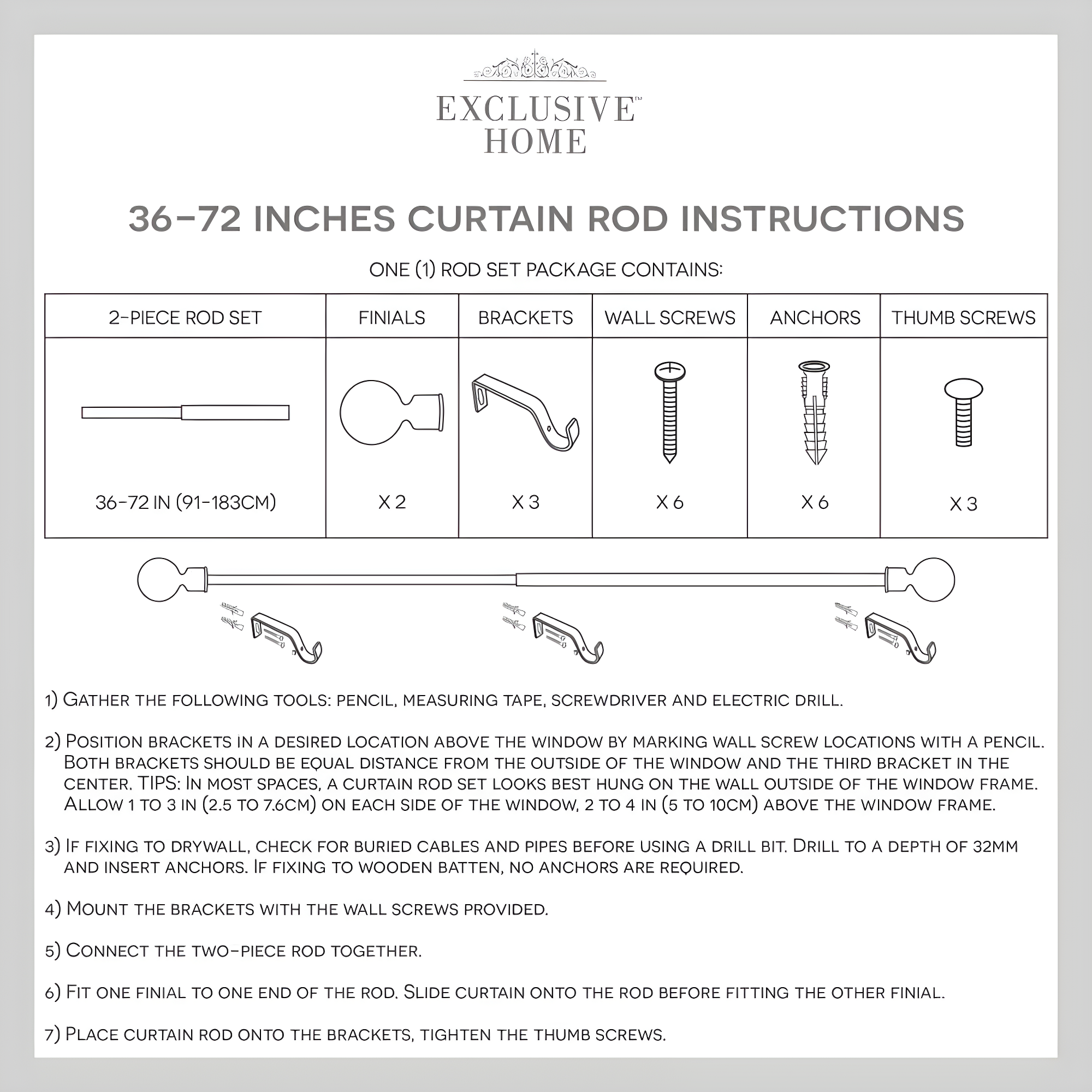 Amalgamated Textiles Adjustable Single Curtain Rod