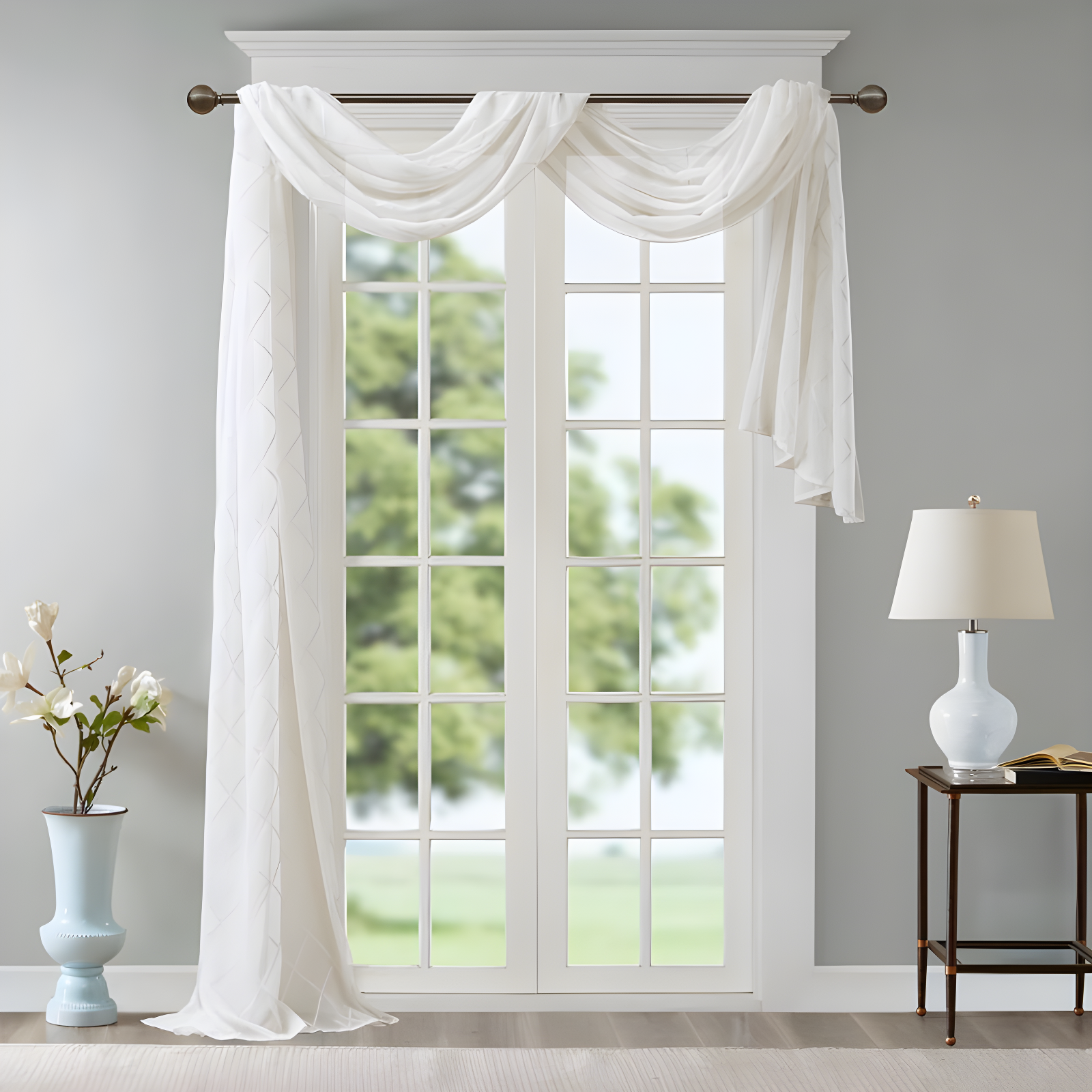 Madison Park Irina Solid Sheer Embroidered Window Scarf