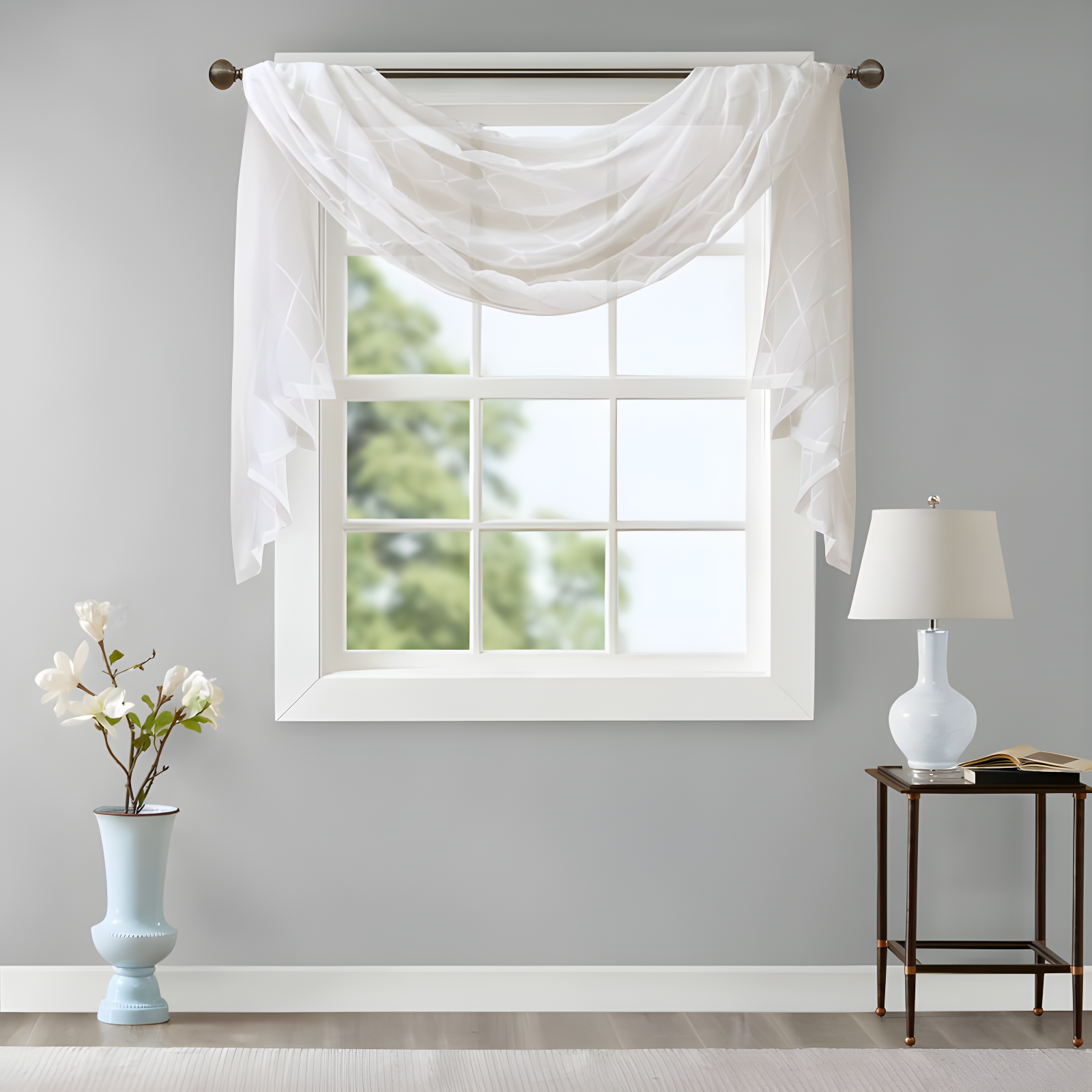Madison Park Irina Solid Sheer Embroidered Window Scarf