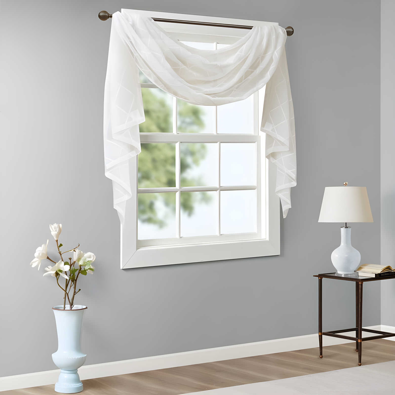 Madison Park Irina Solid Sheer Embroidered Window Scarf