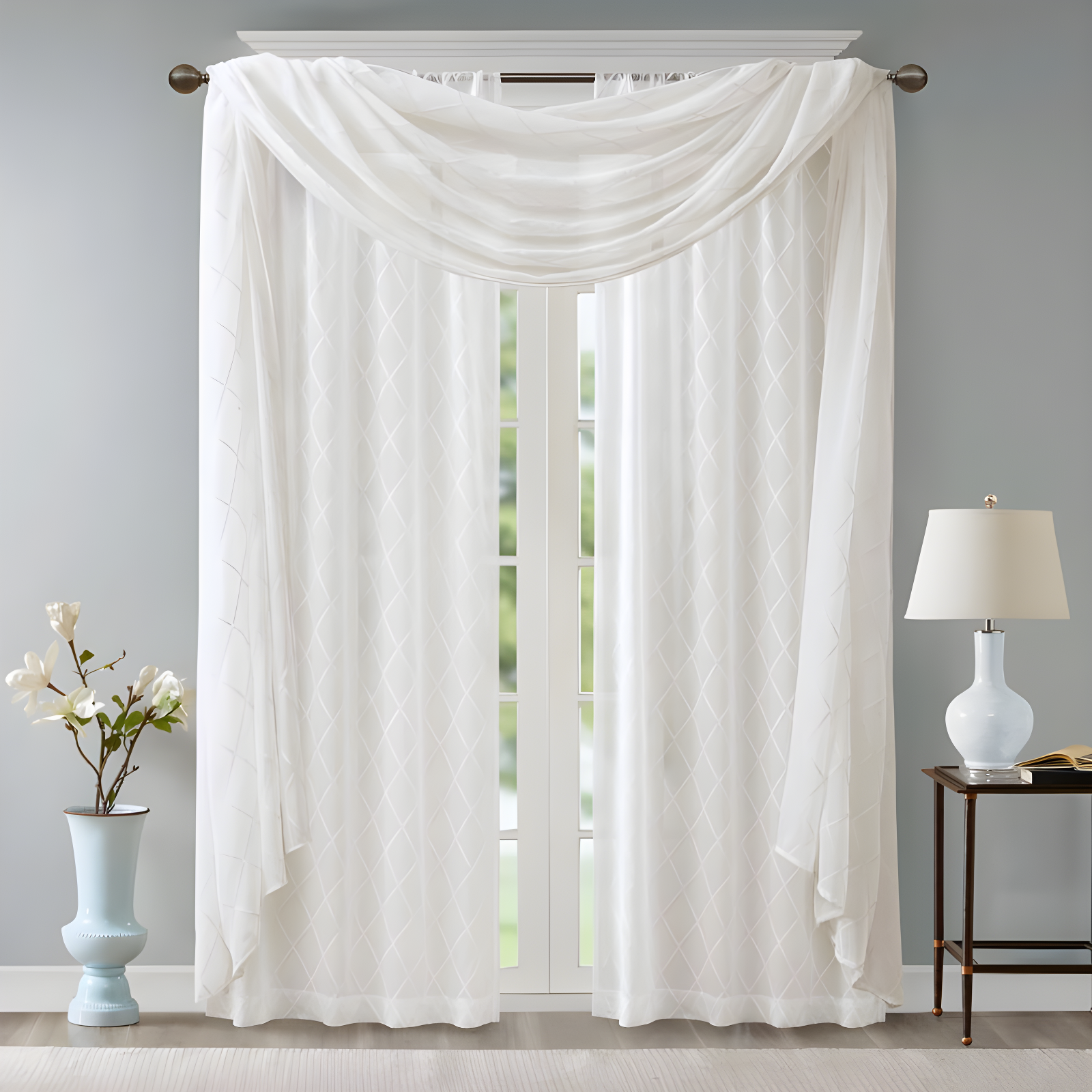 Madison Park Irina Solid Sheer Embroidered Window Scarf