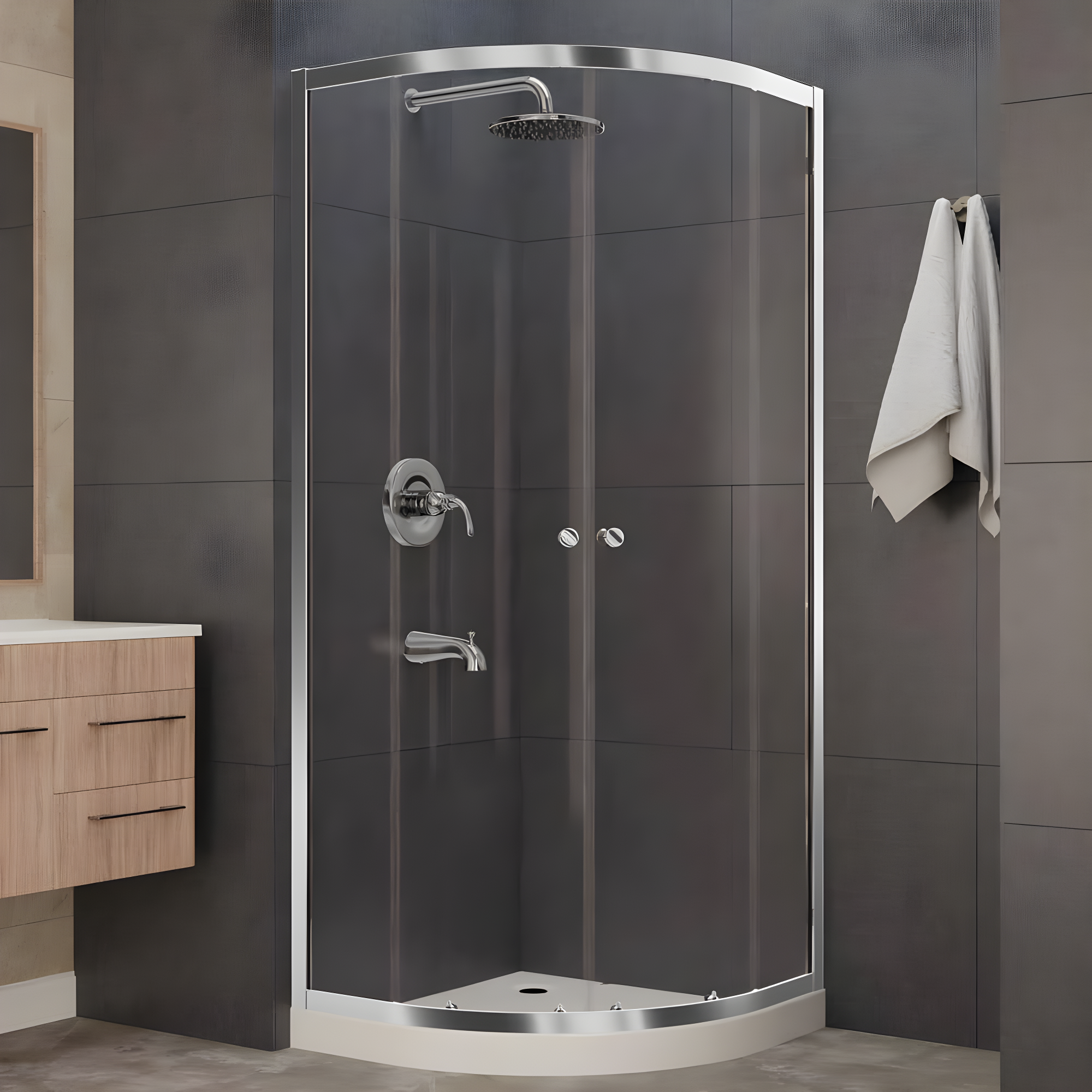 ANZZI Mare Series 35.2'' W 76'' H Framed Round Reversible Shower Enclosure SD-AZ050-01CH