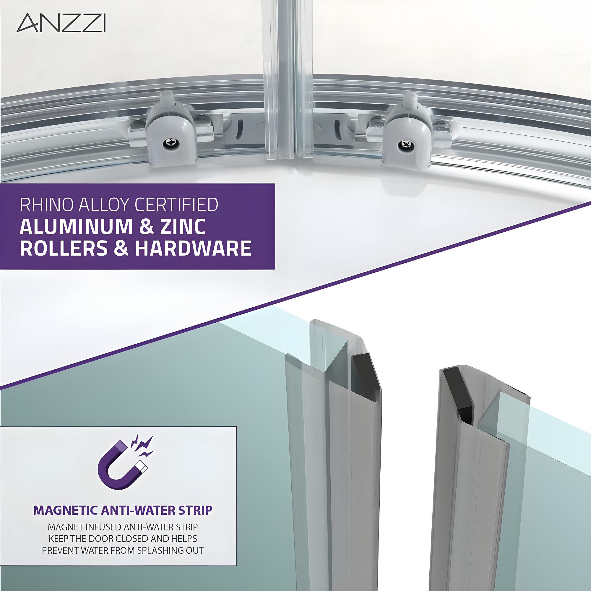 ANZZI Mare Series 35.2'' W 76'' H Framed Round Reversible Shower Enclosure SD-AZ050-01CH