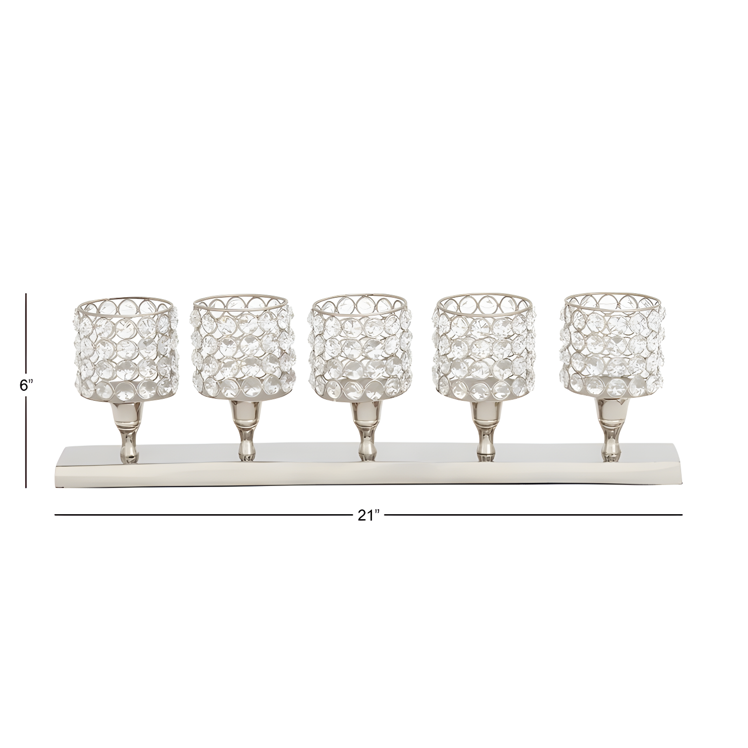 House of Hampton® Aluminum Metal Pillar 5 Crystal Sleeve Decorative Silver Candelabra