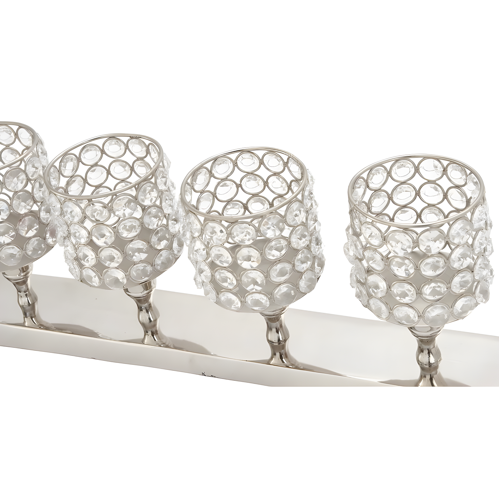 House of Hampton® Aluminum Metal Pillar 5 Crystal Sleeve Decorative Silver Candelabra